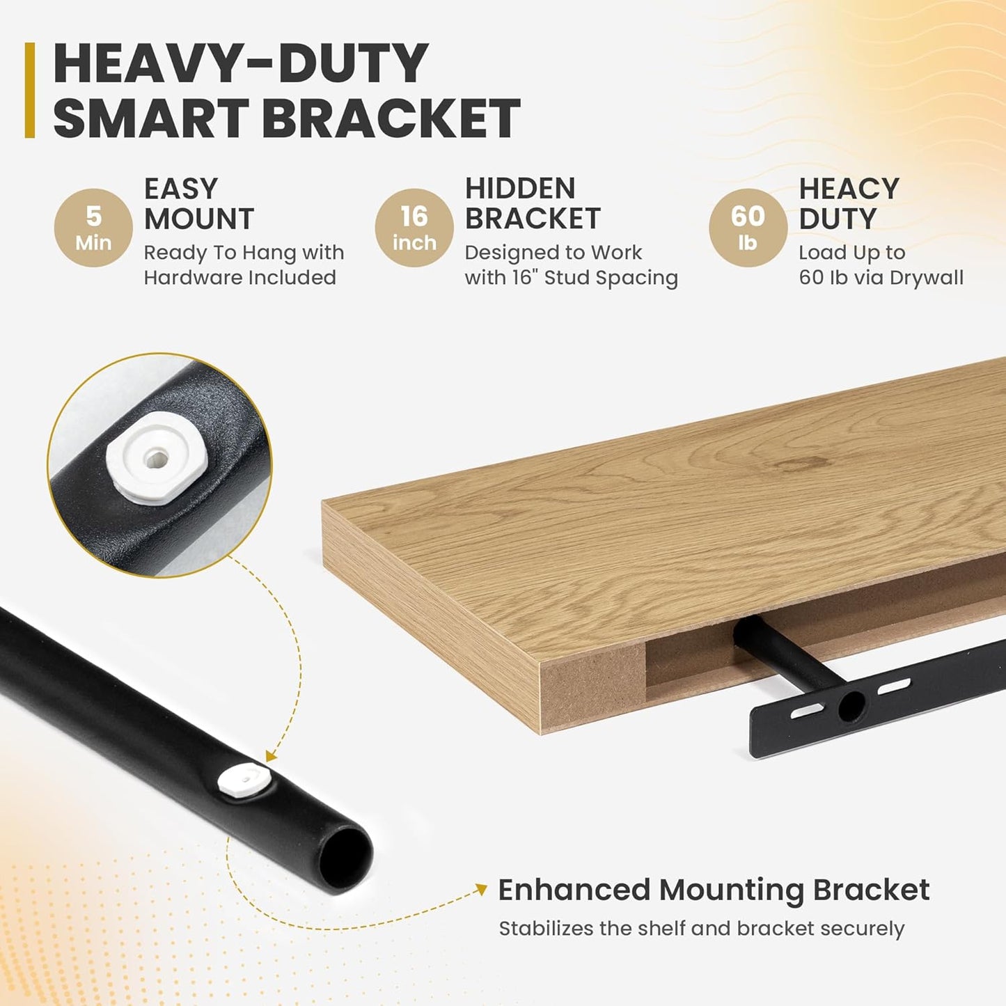 36 Inch Floating Shelves, 9.3" Deep Floating Shelf Wall Mounted, 36" Wall Shelves, Rustic Deep Bookshelf, Large Display Shelves & Storage Shelves for Bedroom, Living Room, Oak, Set of 2