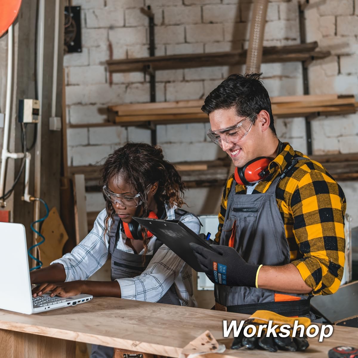 KAYGO Safety Work Gloves PU Coated for Men and Women, 12 Pairs KG11PB, Seamless Knit Glove with Two Fingers Touchscreen, breathable and lightweight Ideal for General Duty Work (Medium,Black)