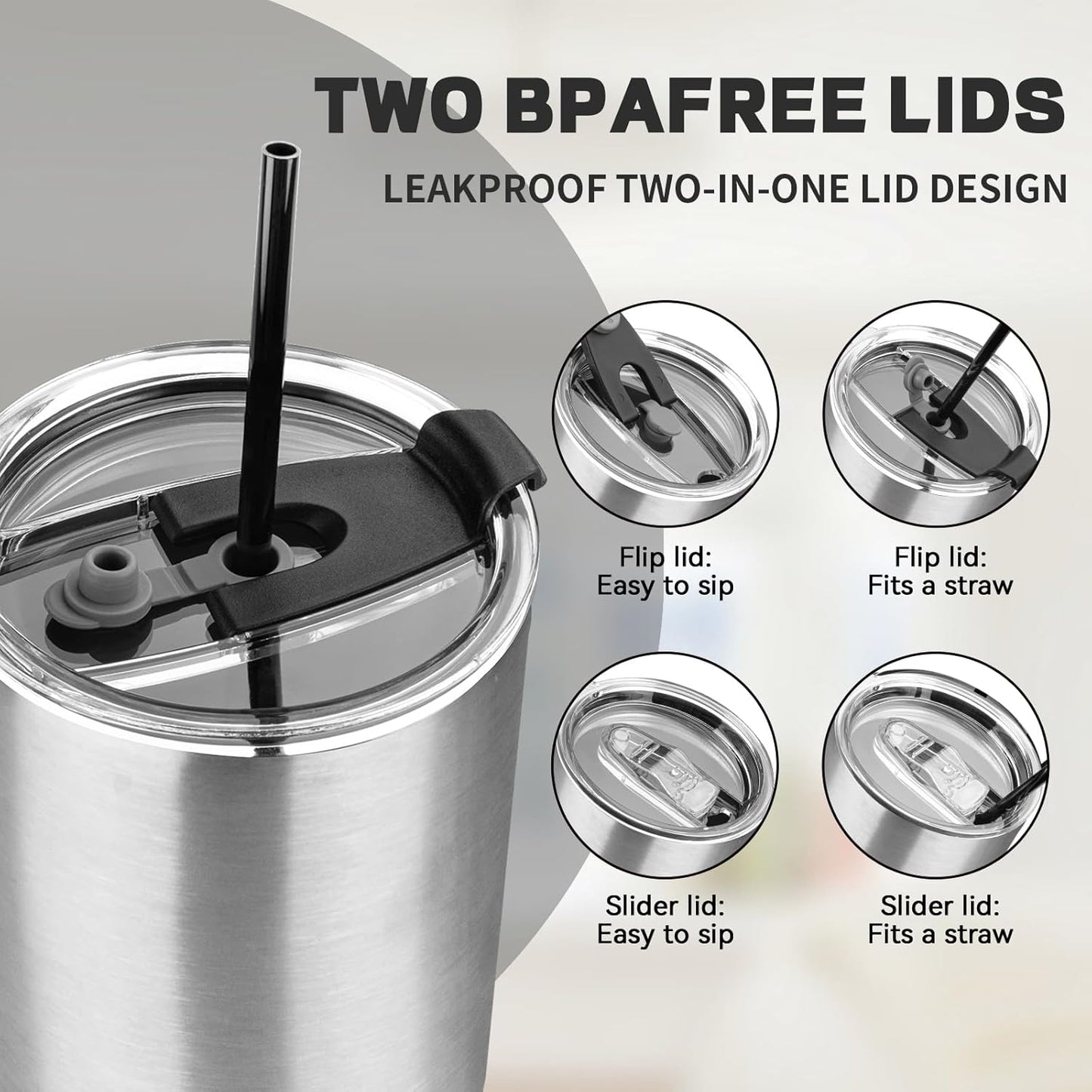 40 oz Tumbler with Lids and Straws, Stainless Steel Insulated Coffee Tumbler, Double Wall Vacuum Insulated Travel Mug Cup, Leakproof Thermal Coffee Cup for Hot and Cold Drinks (Silver)