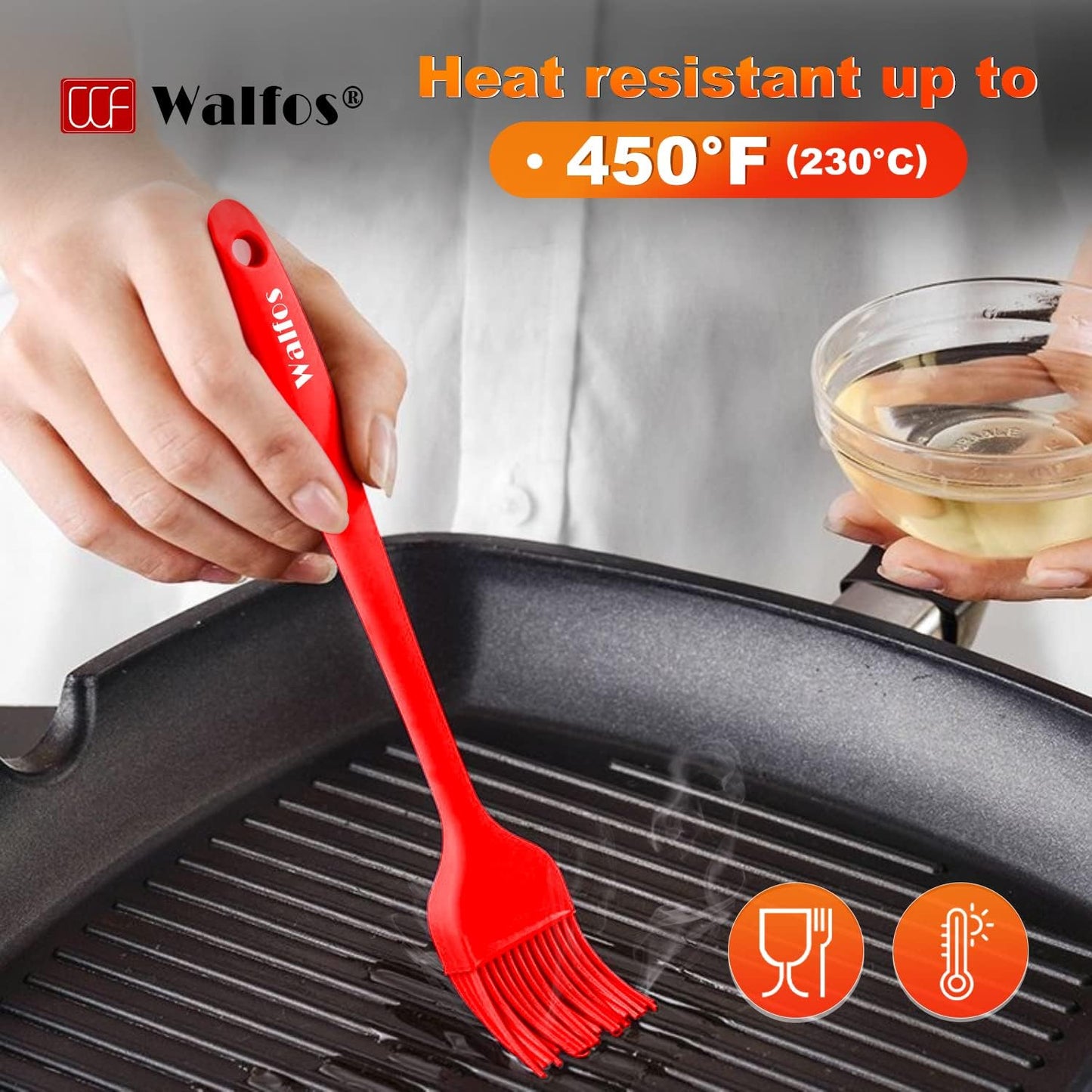 Walfos Silicone Basting Brush Set, 5 Pieces Heat Resistant Pastry Brush, Perfect for Baking,BBQ Grill,Kitchen Cooking,Strong Steel Core and One-Pieces Design,BPA Free and Dishwasher Safe