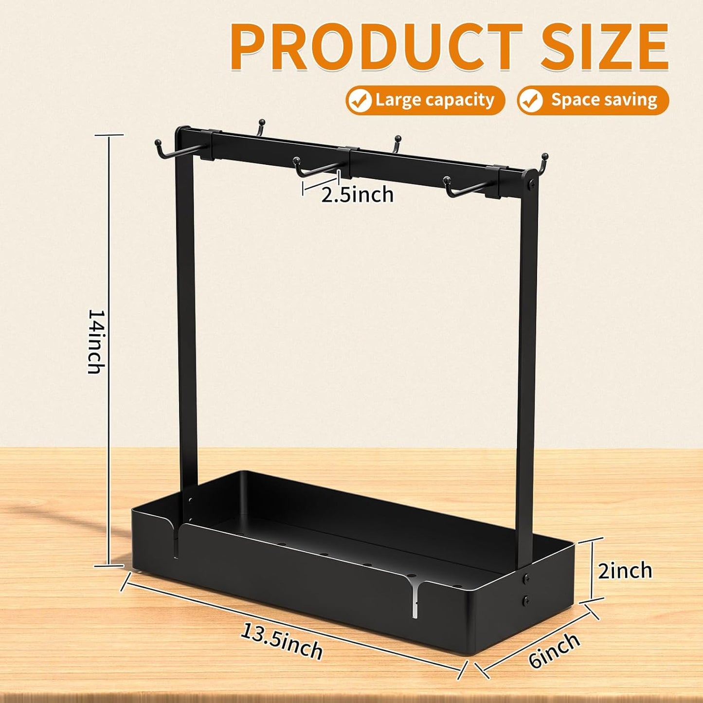 RCHYFEED Coffee Mug Holder Organizer with Movable Hooks, Coffee Cup Holder for Countertop, Metal Coffee Mug Tree Stand with Storage Basket, Cups Mug Rack for K Cup Pod Coffee Bar Kitchen, Black