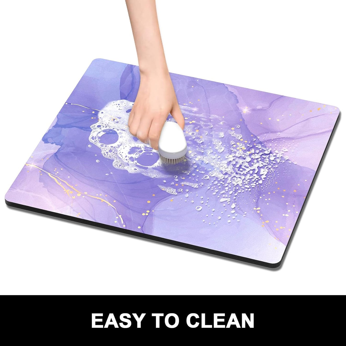 Rnivvi Dish Drying Mat for Kitchen Counter, 16 x 18" Cute Marble Theme Absorbent Heat Resistant Drying Pad with Non-slip Rubber, Coffee Bar Mats for Coffee Machine Dish Rack Kitchen Decor, Purple