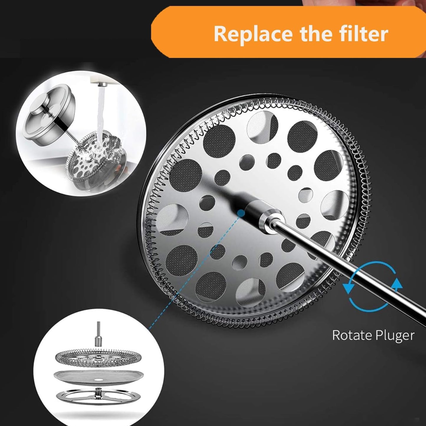 Stainless Steel French Press Coffee Maker 1500ml, Double-Wall Insulated Large French Coffee Press for travel camping,Large Capacity, (50oz, Silver)