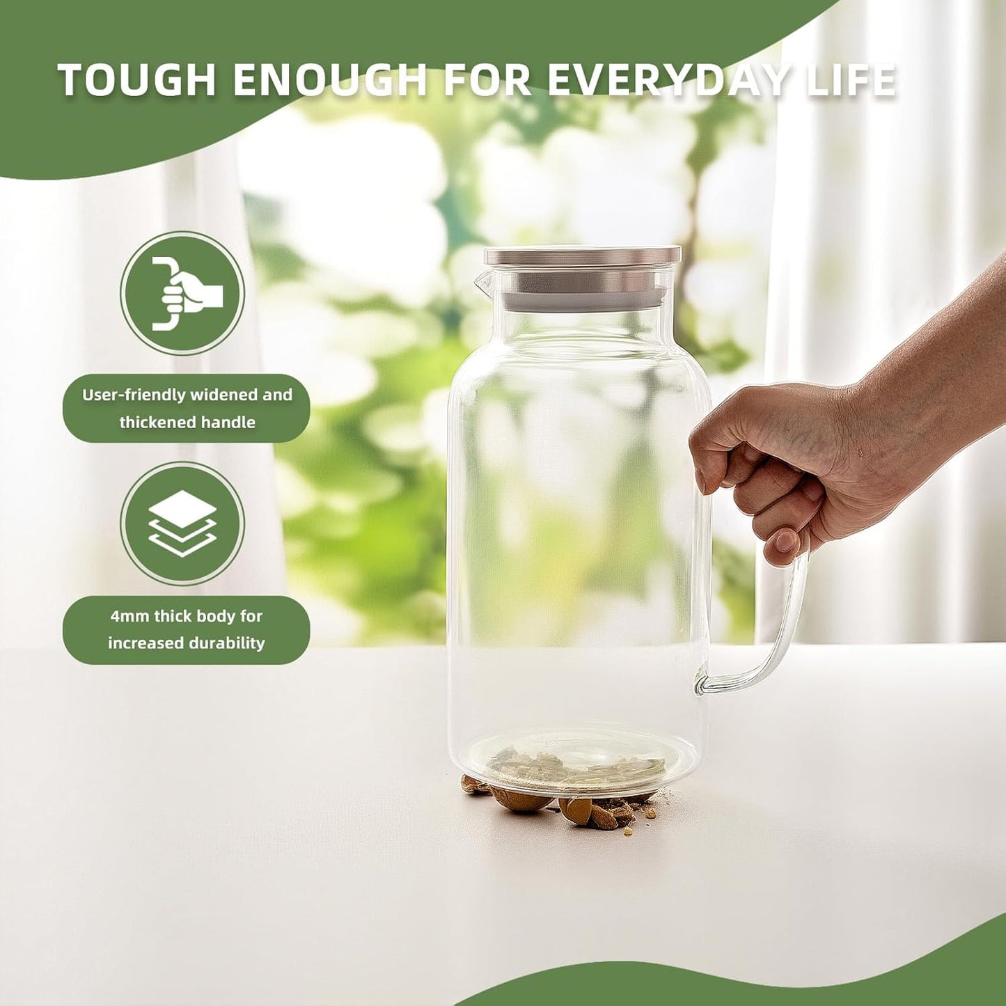 Glass Pitcher, 1 Gallon/3.8L Glass Water Pitcher with Lid and Spout, Heat/Cold Resistant Borosilicate Glass Water Carafe for Coffee, Juice and Homemade Beverage