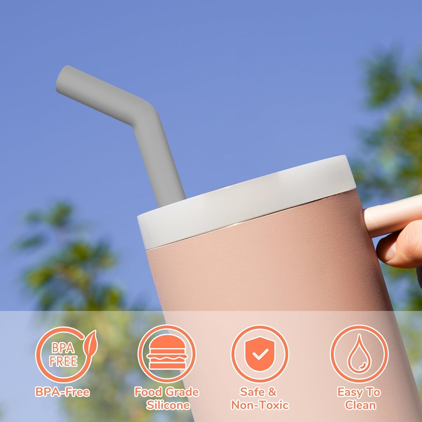 Tomorotec 6PCS Stainless Steel Straws with Silicone Tips Fit for Stanley 40oz Tumbler, 13-Inch Reusable Straw Set with Colorful Extenders & 2 Brushes, Compatible with Wide Mouth Cups (Dark Morandi)