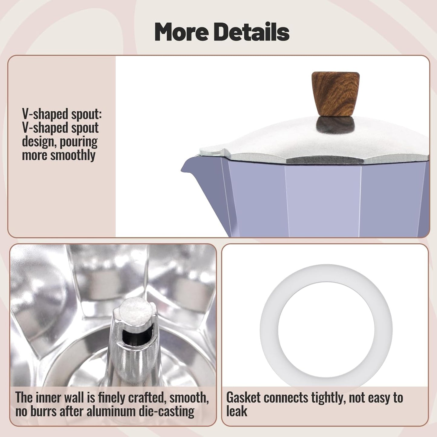 3 Cup Aluminum Moka Pot Purple Classic Stovetop Espresso Coffee Maker 150ml 5oz Coffeemaker Percolator Mocha Pot Greca Coffee Maker Cafe Makers for Italian and Cuban Café Brewing Purple