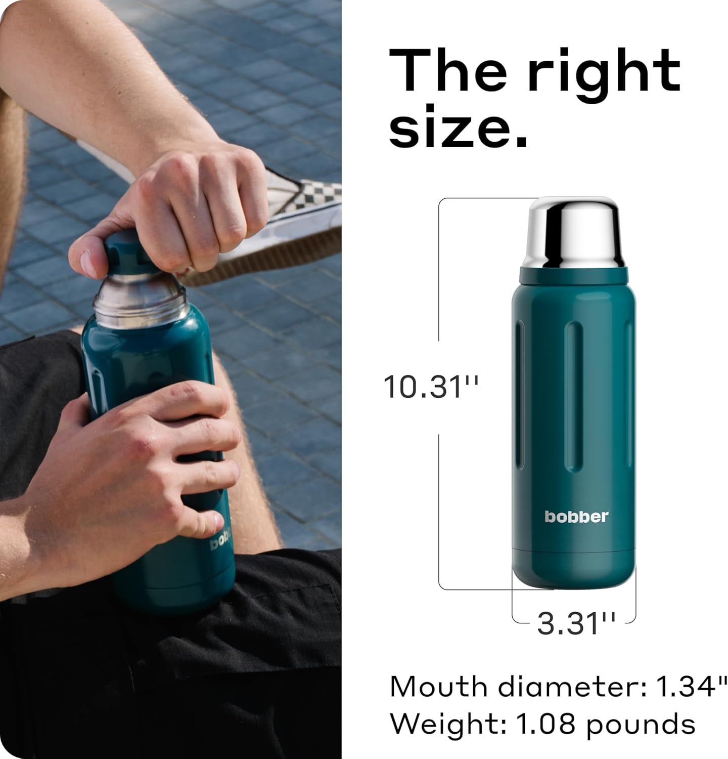 BOBBER 26 oz Stainless Steel Thermos for Hot Tea, Coffee, and Cold Drinks – BPA-Free, Dishwasher Safe Vacuum Insulated Water Bottle – Keeps Drinks Hot for 36 Hours (Deep Teal)