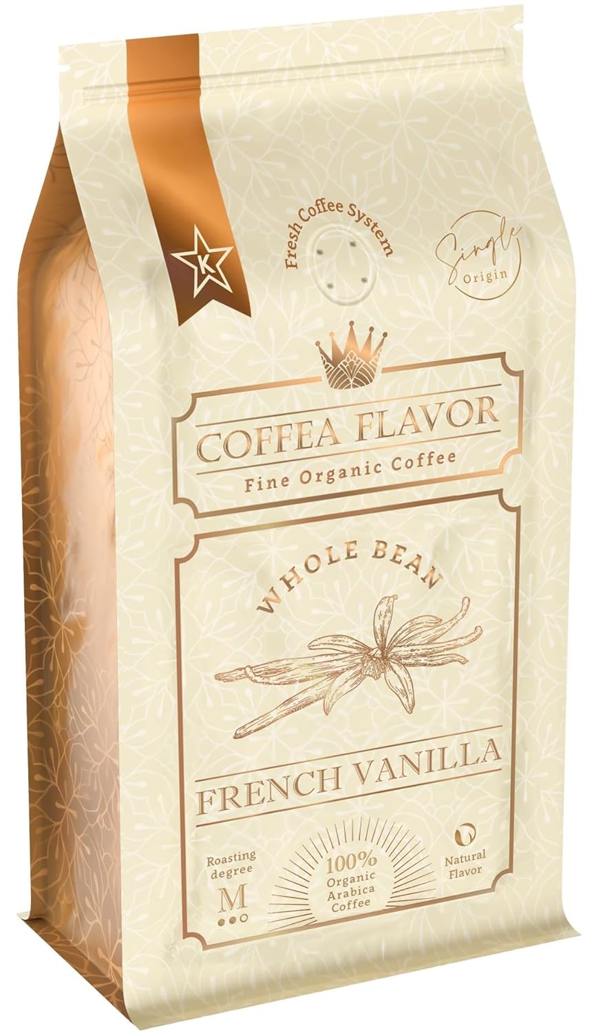 French Vanilla Flavored Whole Bean Coffee – 100% Arabica, Single Origin, Medium Roast, USDA Organic, No Sugar Added, Naturally Sweetened – by Coffea Flavor