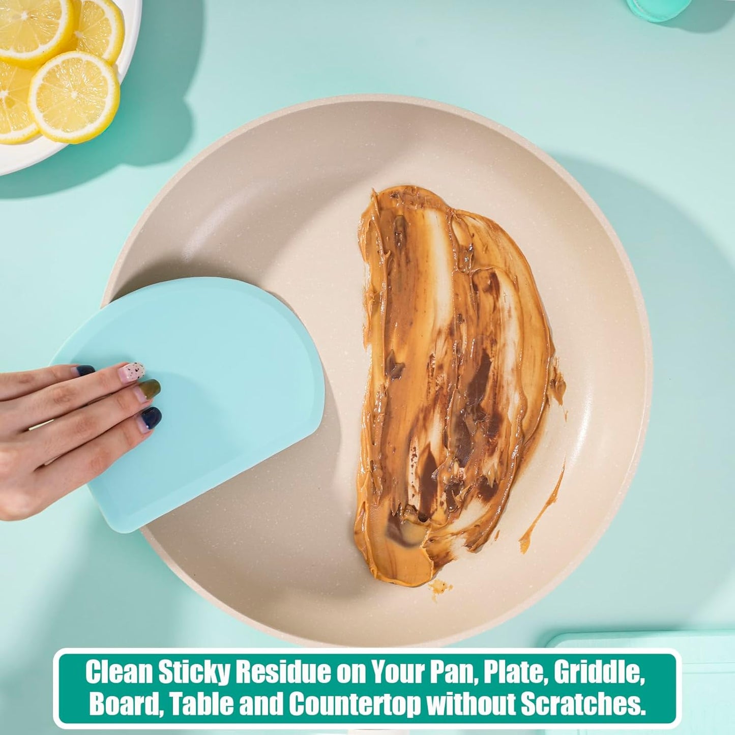 Silicone Dough Scraper with Stainless Steel Sheet, Curved Edge Flexible Bowl Scraper for Baking, Food Grade Silicone Bench Scraper for Sourdough Bread Proofing Basket, 5.98"×4.3", Mint Green, SAPID