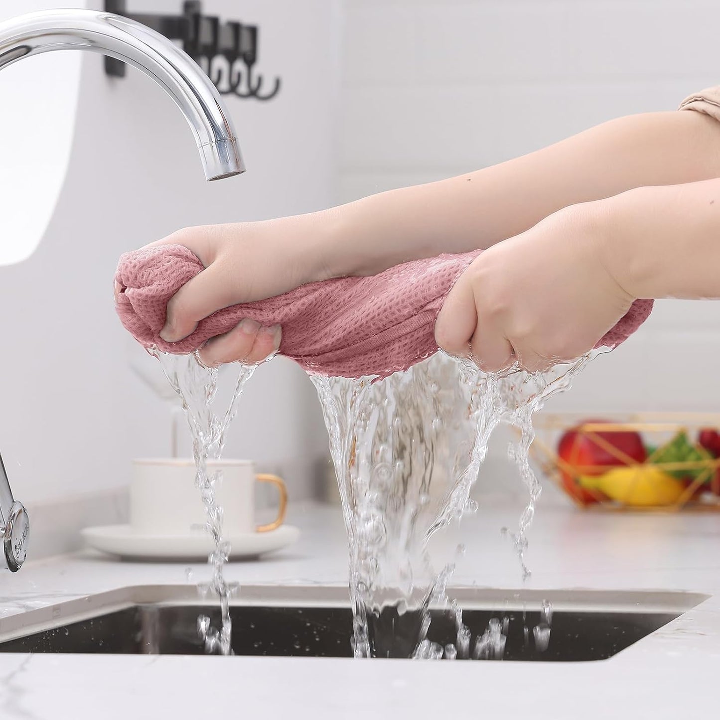 Kitinjoy 100% Cotton Waffle Weave Kitchen Towels (13 X 28 Inches, Dried Roses), 4-Pack Super Soft and Absorbent Dish Towel for Drying Dishes, Kitchen Hand Towels