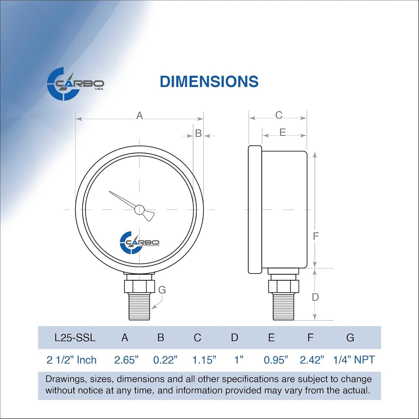 Stainless Steel Pressure Gauge Dual Display (0-200 psi/kPa) - 2 1-2" Glycerine Liquid Filled Water Air Oil Gas Gauge with Polycarbonate Lens & Brass Connection - 1/4" NPT Lower Mount