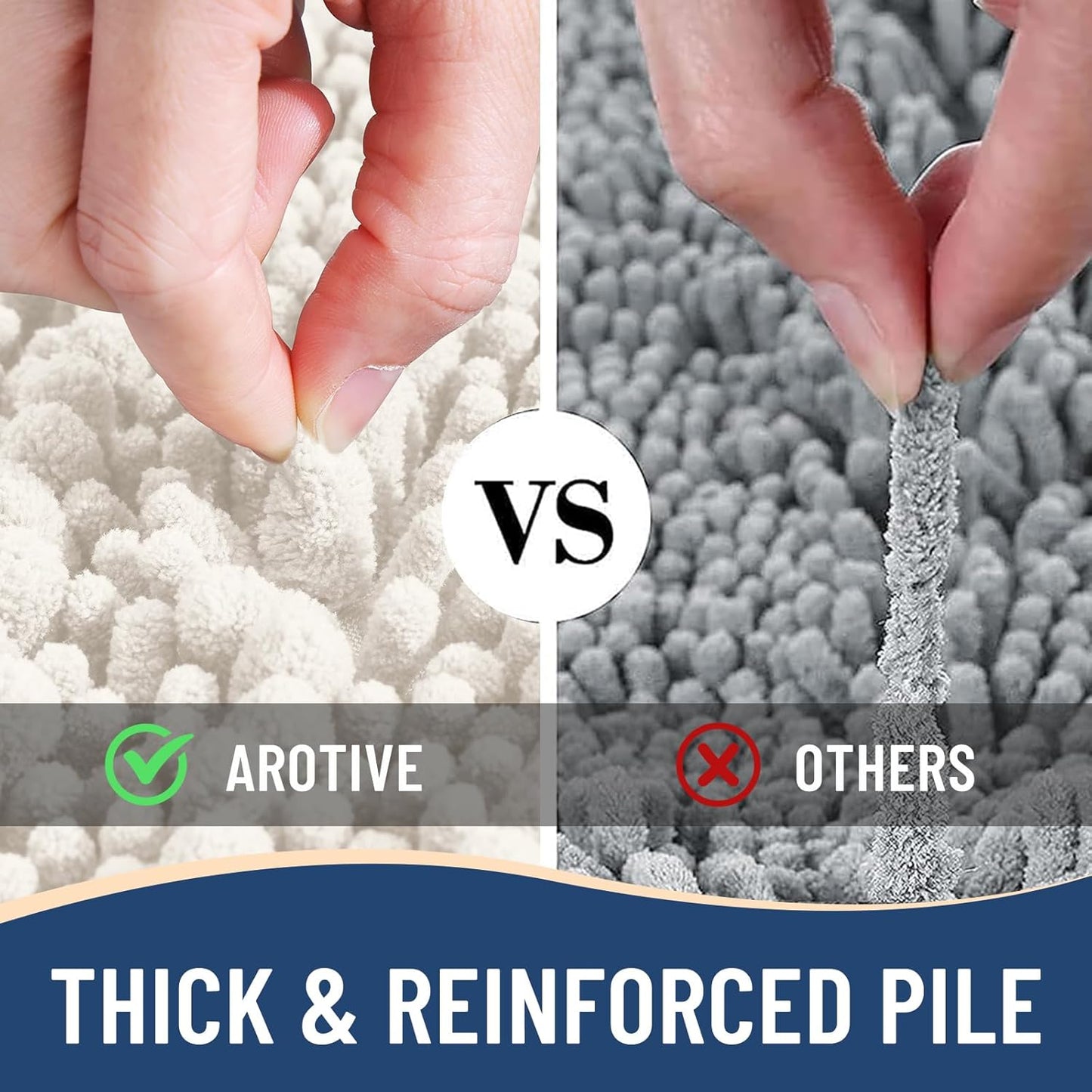 Arotive Luxury Chenille Bathroom Rug Mat, Extra Soft Thick Absorbent Shaggy Bath Rugs, Non-Slip Machine Wash Dry, Plush Bath Mats for Bathroom, Shower and Tub, 59x35, Ivory