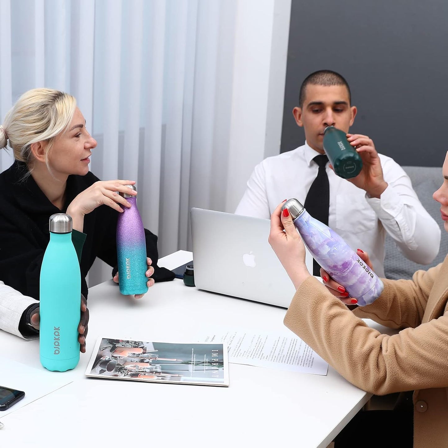 BJPKPK Insulated Water Bottles 17oz Stainless Steel Sports Water Bottles Keep Cold for 24 Hours and Hot for 12 Hours,BPA Free,Glitter Silver Blue