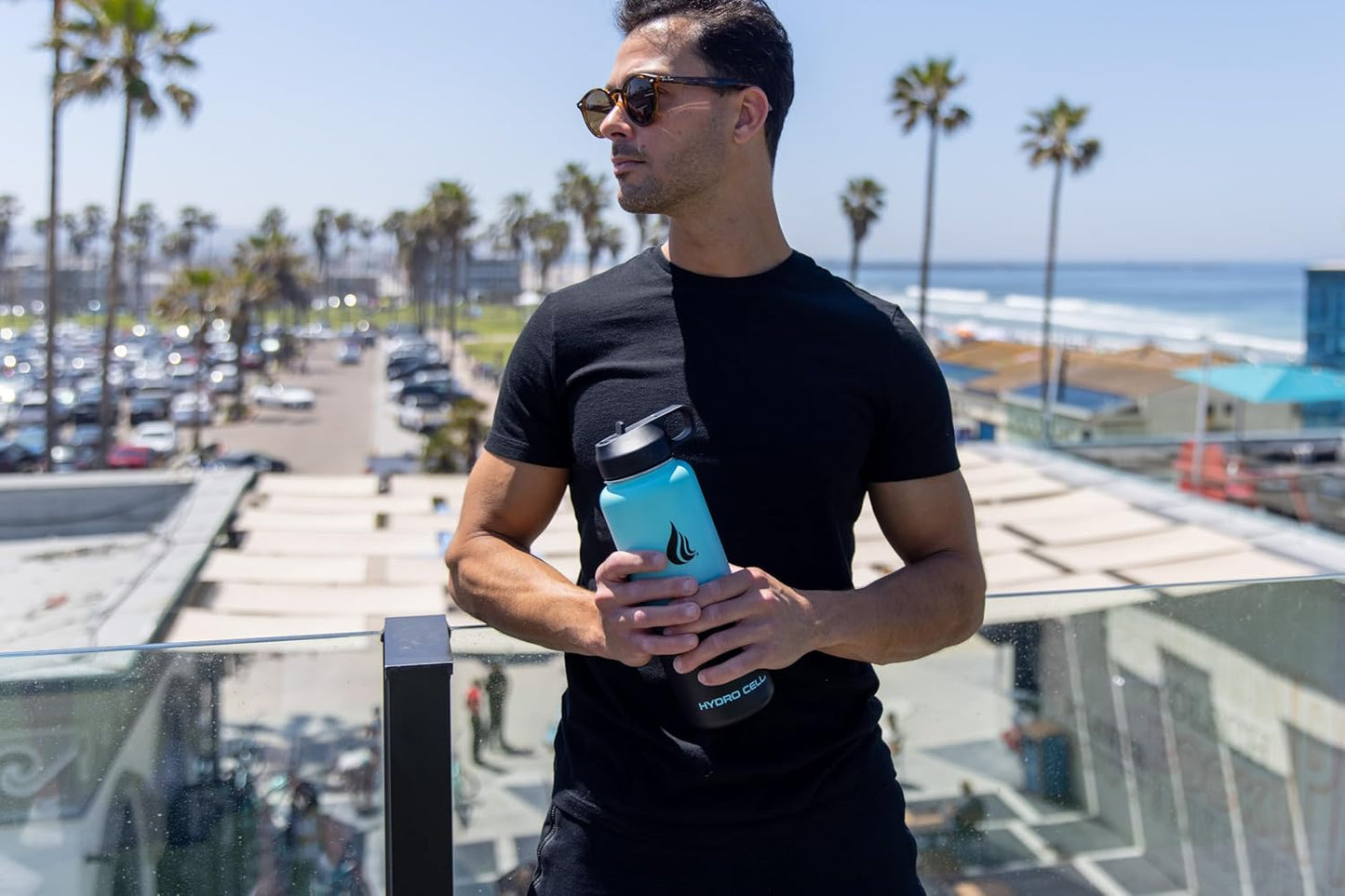 HYDRO CELL Stainless Steel Insulated Water Bottle with Straw - For Cold & Hot Drinks - Metal Vacuum Flask with Screw Cap and Modern Leakproof Sport Thermos for Adults (Teal/Black 40oz)