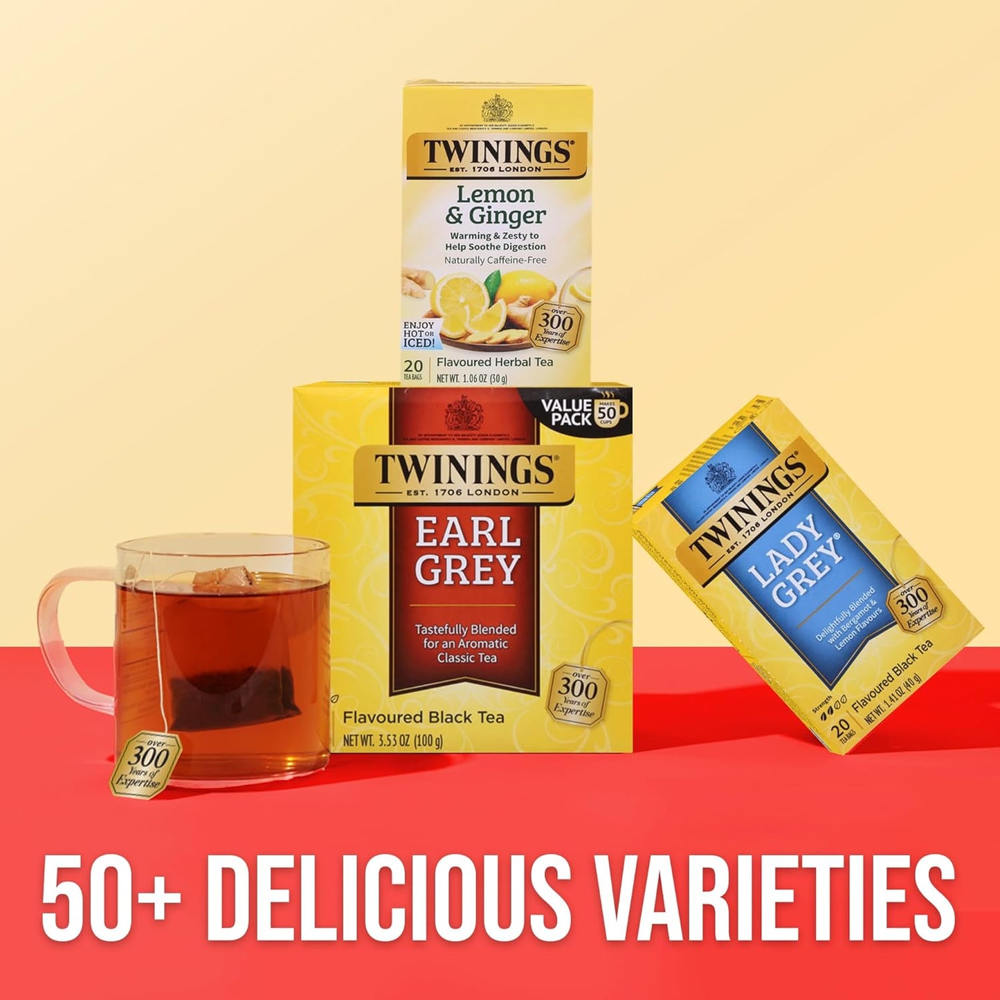 Twinings Earl Grey Black Tea Individually Wrapped Bags, 50 Count (Pack of 6), Flavoured with Citrus and Bergamot, Caffeinated, Enjoy Hot or Iced, 300 Teabags