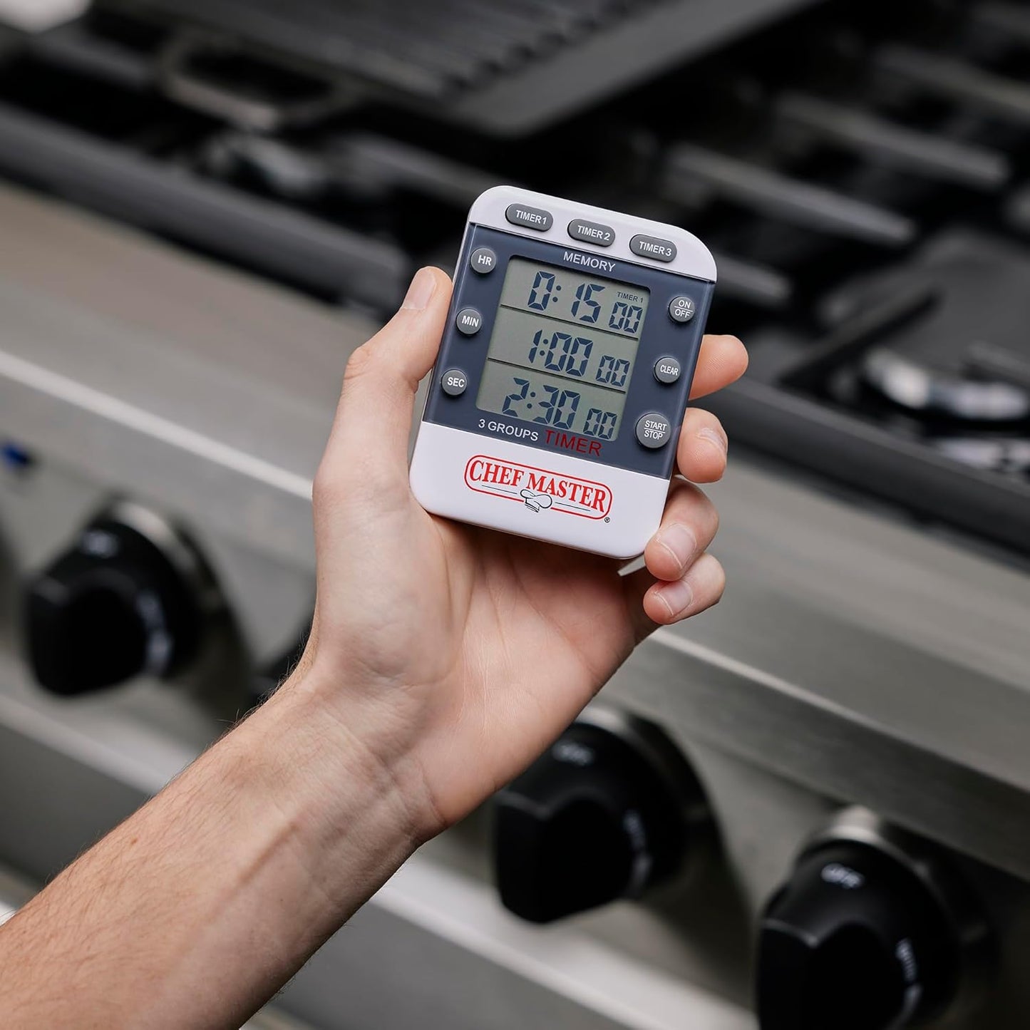 3-Channel Digital Timer by Chef Master, Triple Channel Count Up/Down Kitchen Digital Timer for Cooking, Roasting, Grilling, Marinade, Boiling, Baking, Pocket Clip, Stand & Magnet for Hands Free -90271