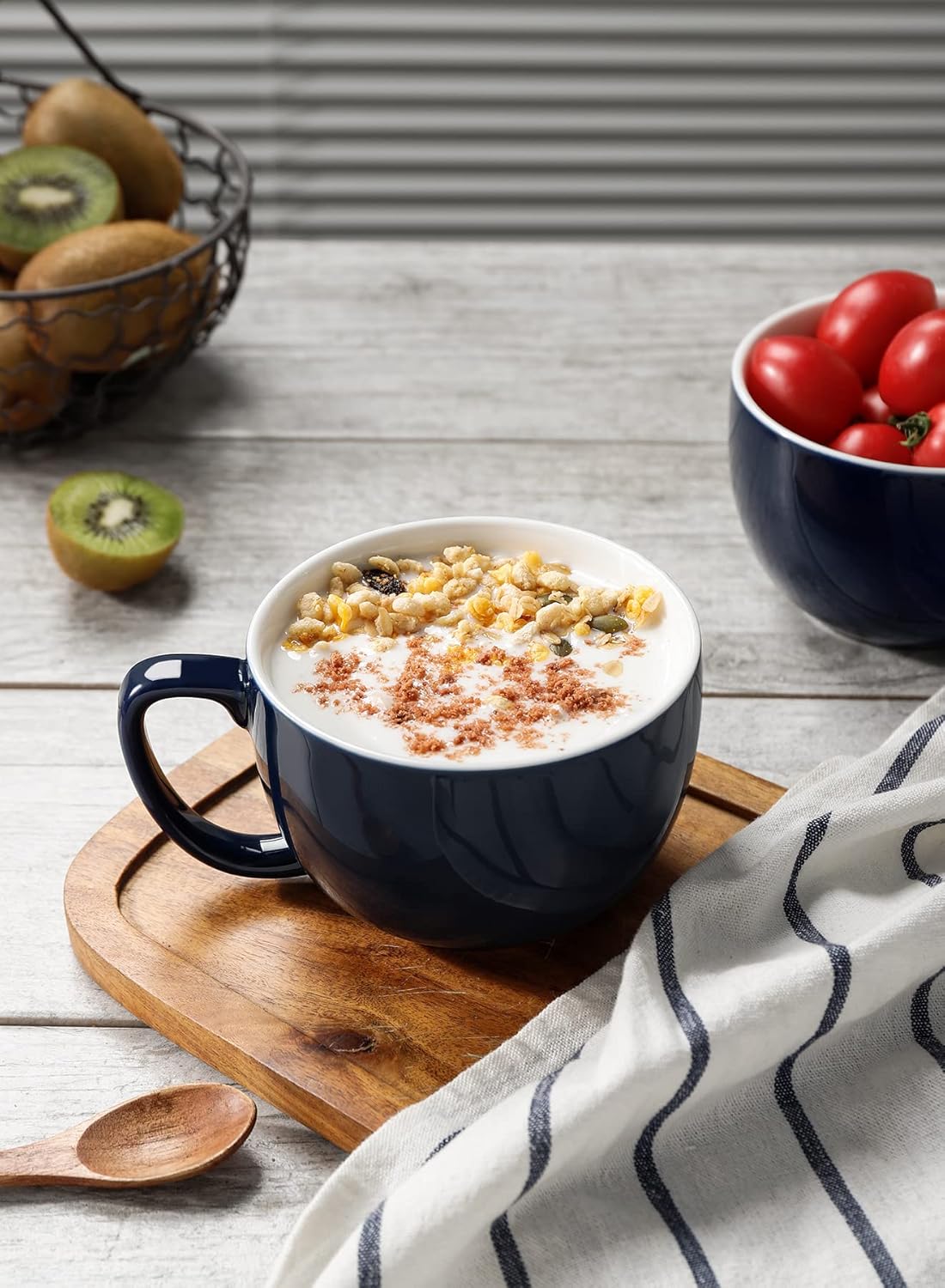 Teocera 16oz Large Coffee Mugs Set of 4 - Thick White Porcelain Cups for Cappuccino, Latte, Tea & Hot Chocolate - Dishwasher Safe Ceramic with Comfort Grip Handles(Navy