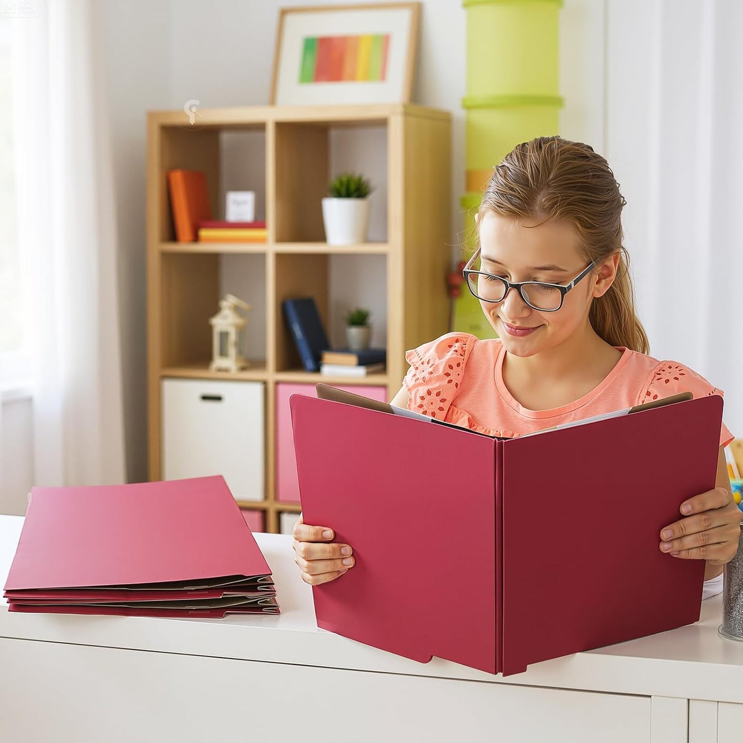 24 Pcs Classification Folders Letter Size, Back to School Supply for Teacher, Student, 2 Dividers Pressboard File Folder Bulk with Fasteners, 3.5 Inch Expanding File Organizer(Dark Red)