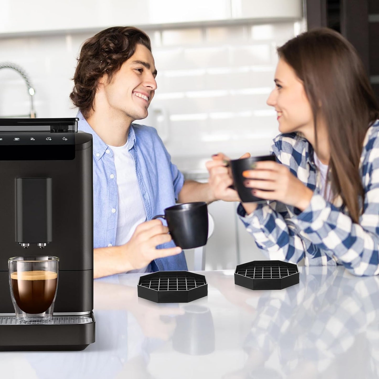 8 Pcs 4 Inch Coffee Drip Tray Countertop Trays Black Plastic Octagon Coffee Drip Coaster with Honeycomb Grid for Drink Dispenser Tea Wine Beverage