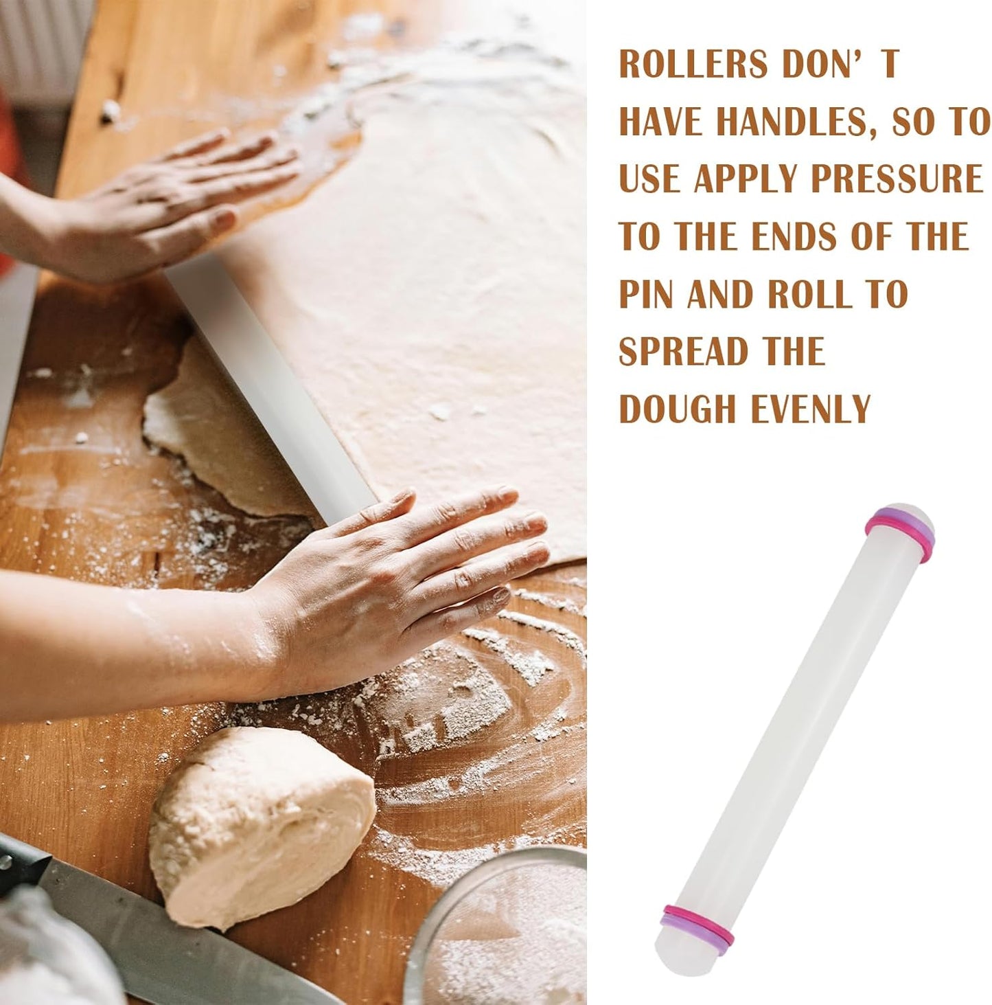 Fondant Rolling Pin 9 Inch Non-Stick Dough Pastry Roller Adjustable Kitchen Utensils for Fondant, Pie Crust, Cookie, Pastry