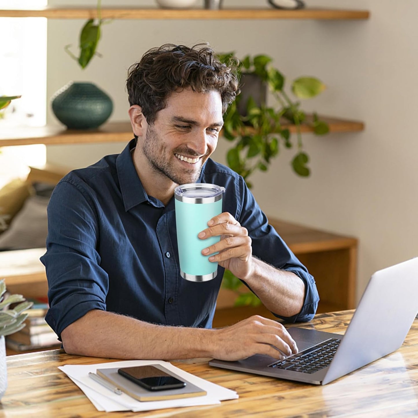 StarSpeed 20oz Tumbler Bulk with Lid, Stainless Steel Insulated Tumblers Double Wall Vacuum Insulated Travel Mug, Powder Coated Coffee Cups for Hot and Cold Drinks(Light Green,8)