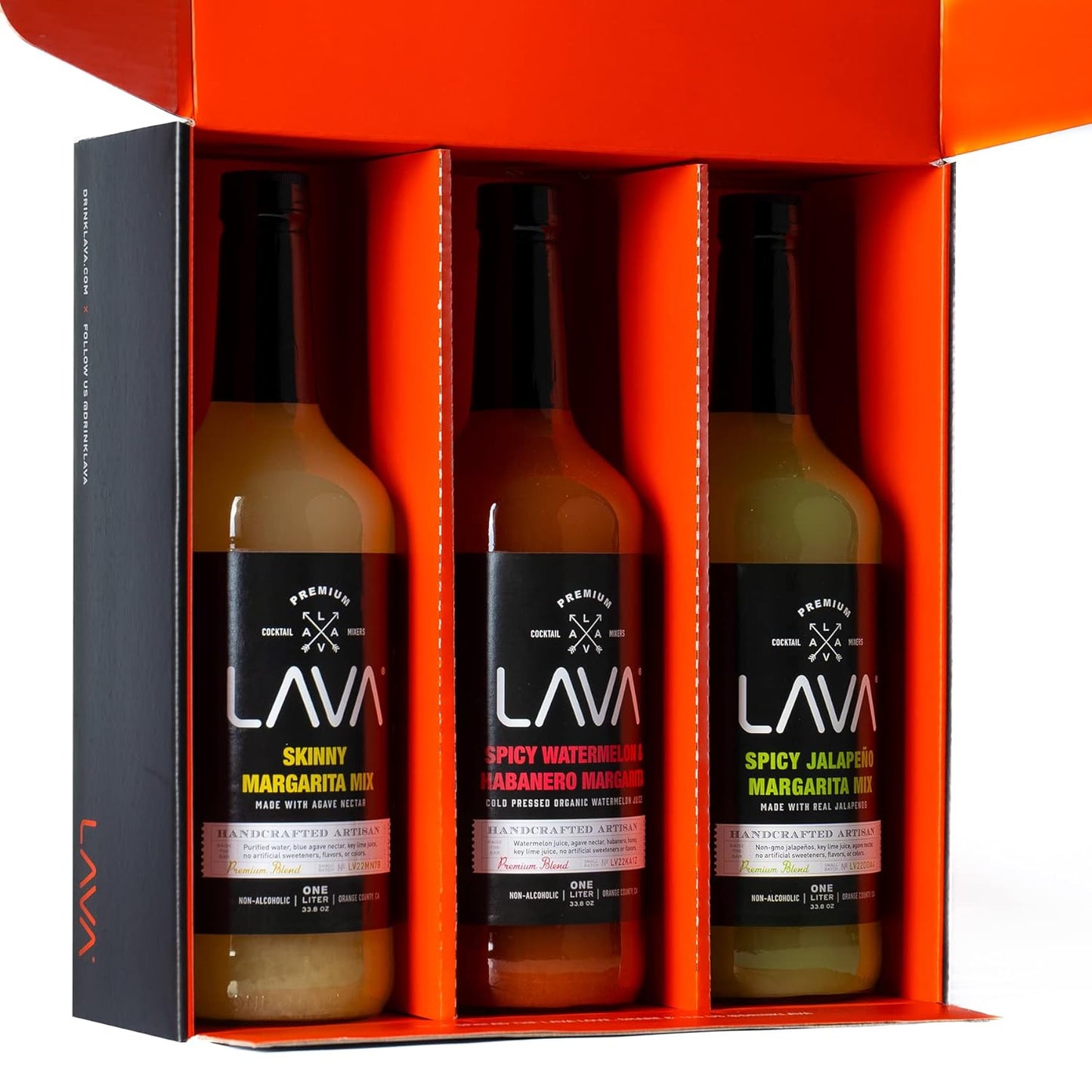 (3 Pack) LAVA Premium Margarita Mix Variety Pack Comes with Spicy Jalapeno, Skinny Margarita, & Spicy Watermelon Habanero, 1-Liter (33.8oz)