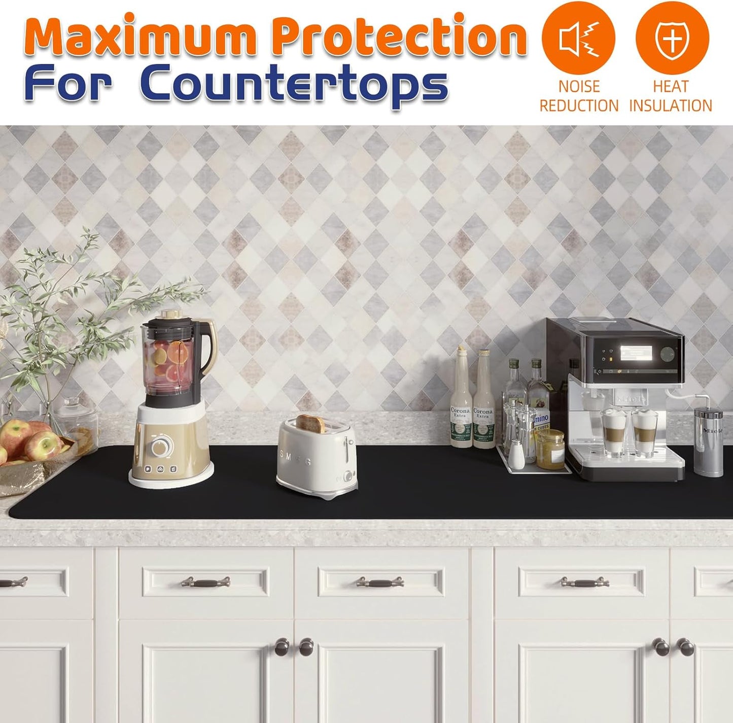 Warome Silicone Mat,78.7”x 23.6” Heat Resistant Mats for Countertop,Extra Large Countertop Protector Mat, Multi-functional Cuttable Kitchen Counter Mat, Silicone Mats for Kitchen Counter/Crafts -Black