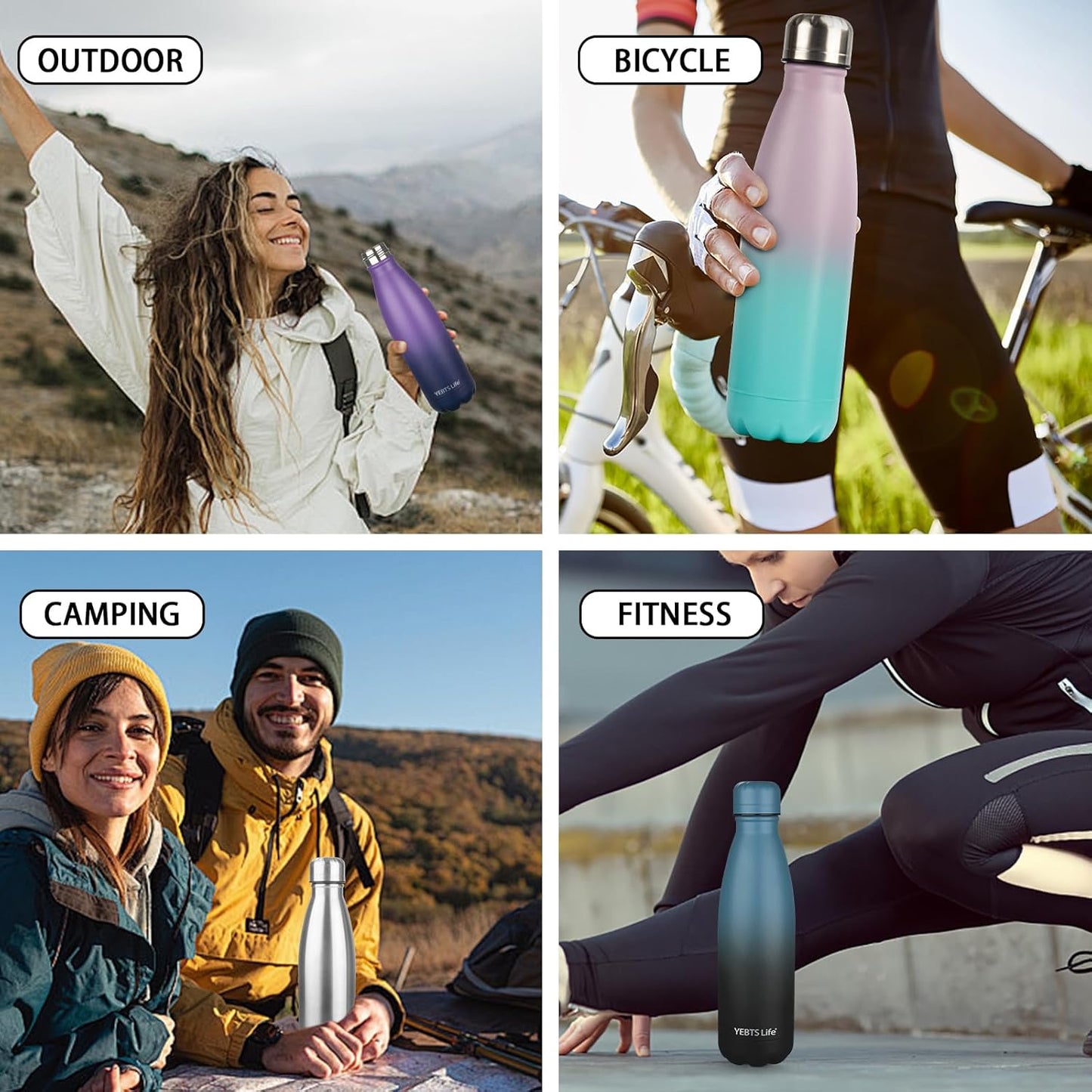 Insulated Water Bottle, 2 Pack-17oz Stainless Steel Water Bottles with straw lid, Metal Sports Water Bottles for Boys,Girls, Double Wall Vacuum BPA-Free Flask for School, Sports(Purple-SeaIndigo