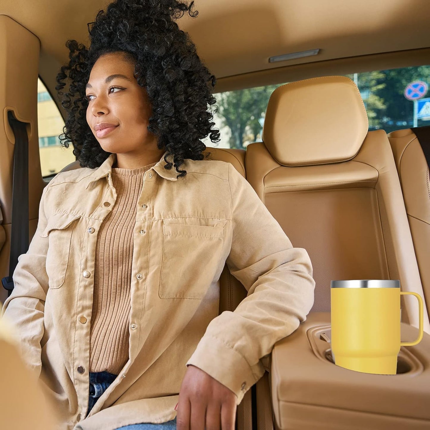 VEGOND 20 oz Tumbler with Handle Lid and Straw, Stainless Steel Insulated Travel Coffee Mug Spill Proof Double Wall Metal Tumbler Cup Keeps Drink Hot and Cold, Yellow 1 Pack