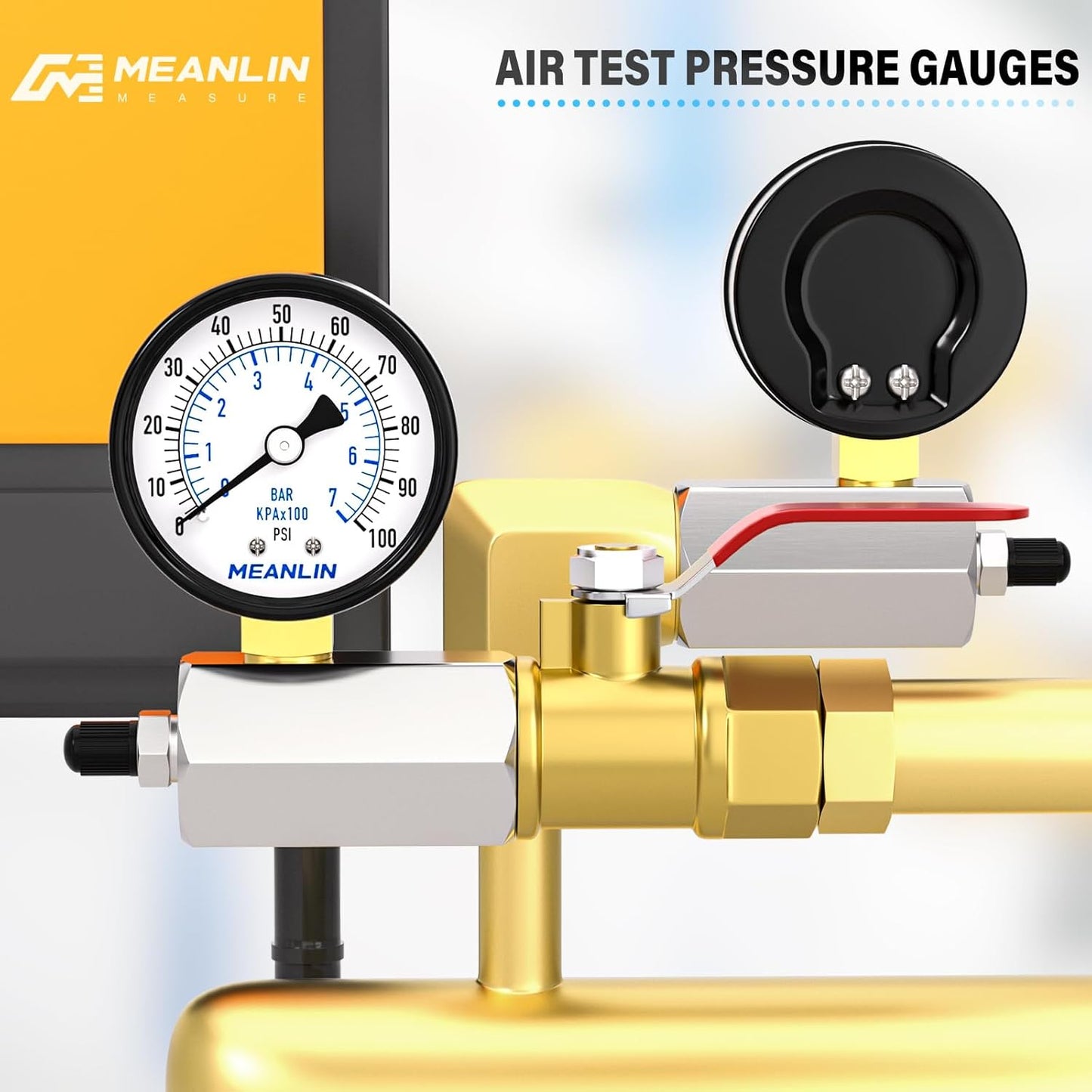 MEANLIN MEASURE 0-100Psi 2" Steel Double Graduated Air Test Pressure gauges, 3/4" FNPT Connection, -3-2-3% Accuracy