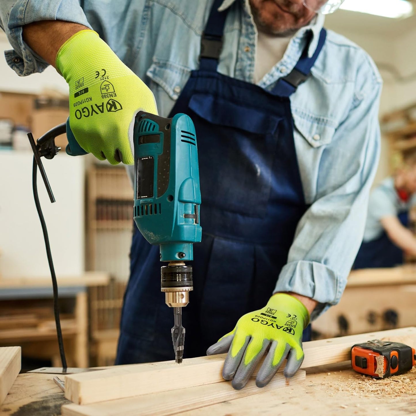 KAYGO Safety Work Gloves PU Coated for Men and Women, KG11P 12 Pairs, Seamless Knit Glove with Two Fingers Touchscreen,Ideal for General Duty Work (Green,S)