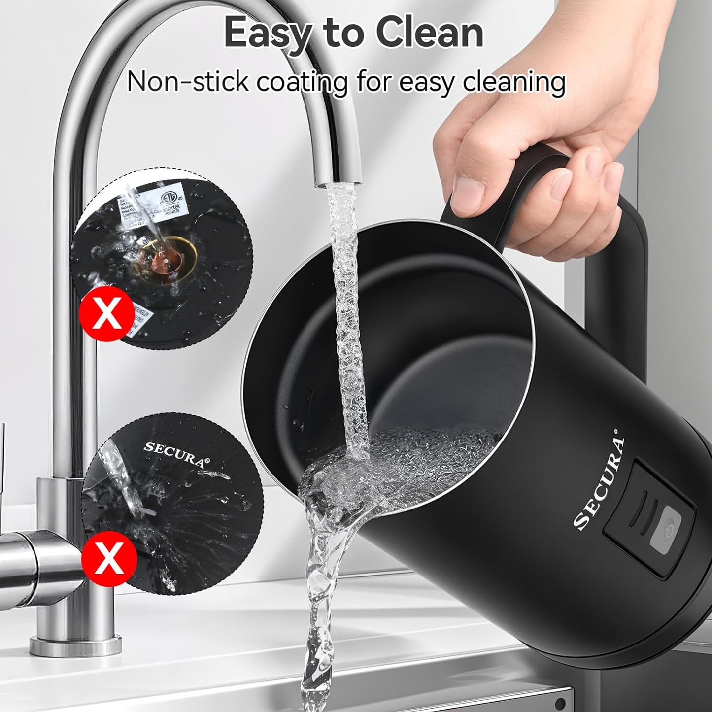 Secura π πΆπΉπΈ ππΏπΌππ΅π²πΏ, Electric Milk Steamer Stainless Steel, 8.4oz/250ml Automatic Hot and Cold Foam Maker and Milk Warmer for Latte, Macchiato (Black)