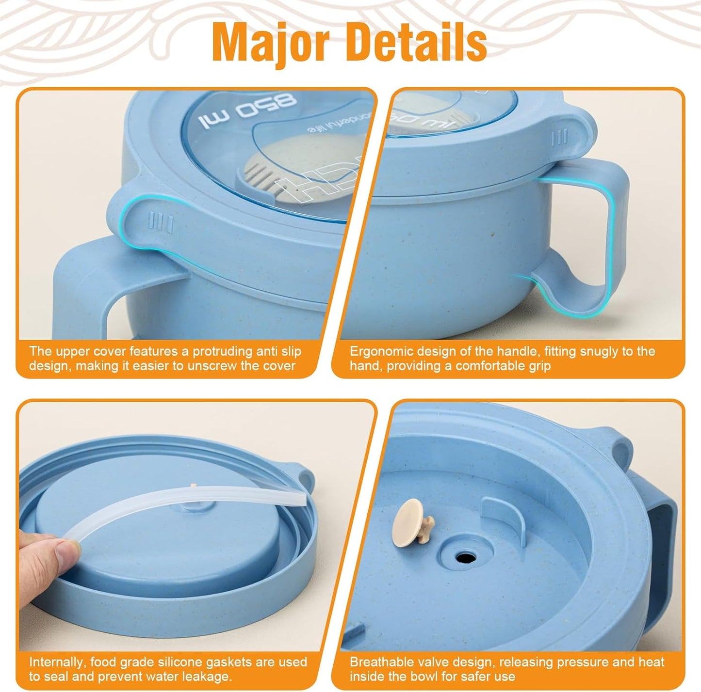 Microwave Bowl with Lids,Ramen Bowl,28oz Microwave Soup Mugs with Handles,for Soup and Instant Noodles,Oatmeal, Gumbo, Salad, College Dorm Room Essentials for Girls for Boys Apartment Essentials