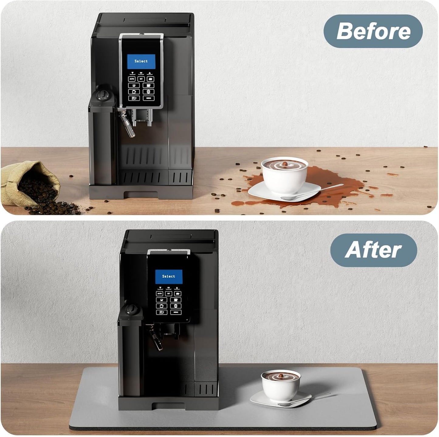 Rnivvi Coffee Mat, 16" x 24" Coffee Bar Mats for Espresso Machine Station Accessories and Organizer, Hide Stain Rubber Backed Absorbent Dish Drying Pad for Kitchen Counter, Cute Bar Decor Pad, Gray