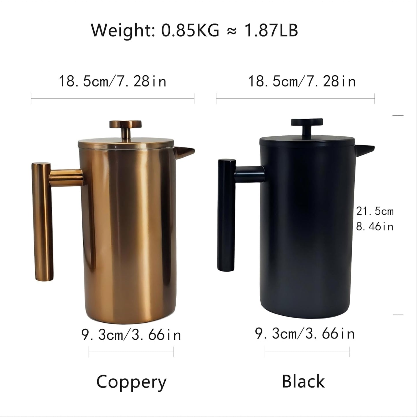 YJX 34oz Coffee Maker, Stainless Steel French Press, 1 Liter Camping Coffee Pot, Tea Maker, 34 Ounce Travel Coffee Presses, Heat Resistant Double Insulated (Black)