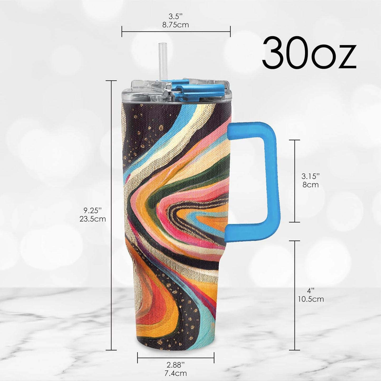 RainCaper 18/8 Stainless Steel Insulated Water Tumbler with Straw | 30oz, BPA-Free, Double Wall for Hot & Cold | Travel-Friendly, Cup Holder Ready (EttaVee Abstract 1)