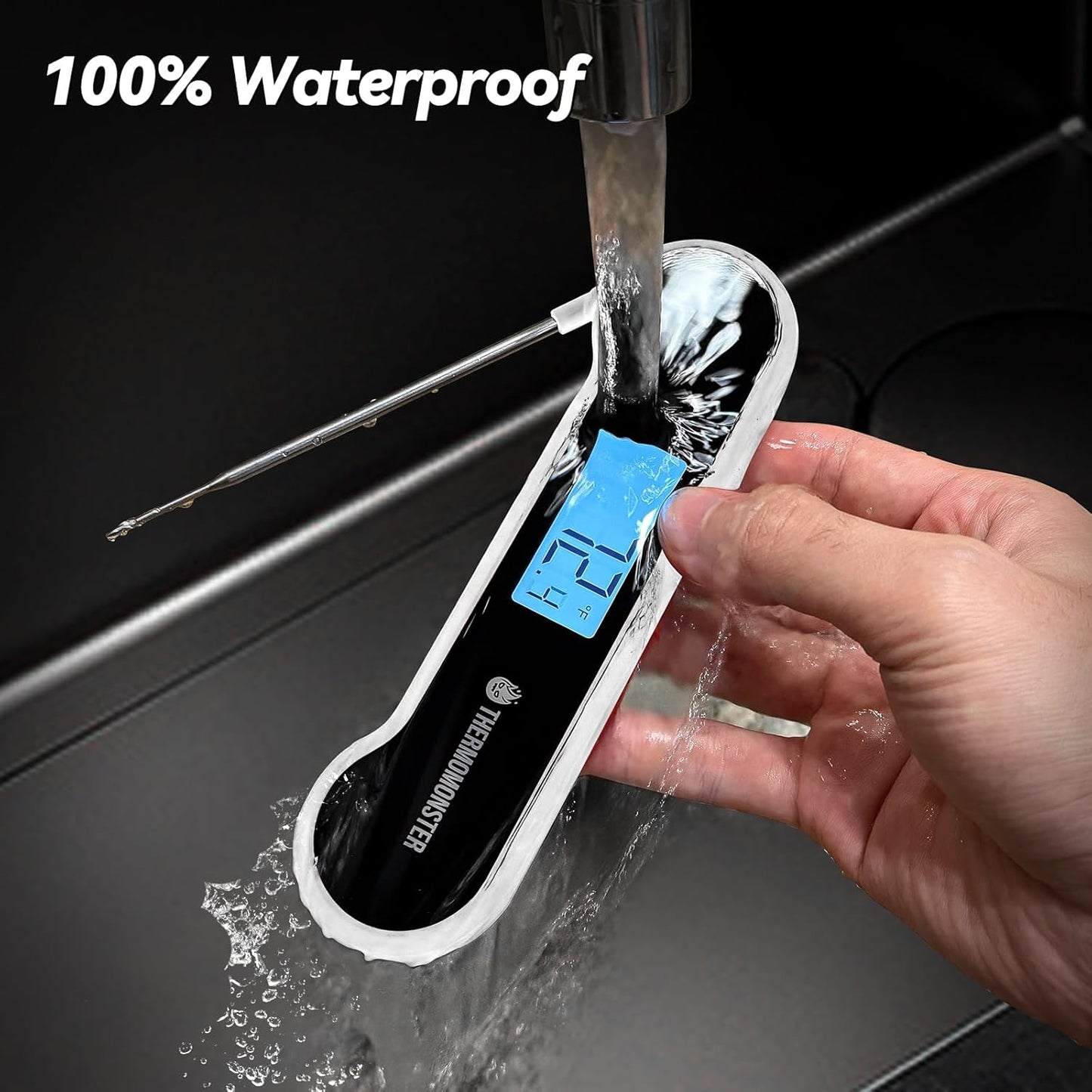 0.5 Sec Instant Read Meat Thermometer Digital with ±0.5℉ Precision, 100% Waterproof Auto Flip Bright LCD Screen, Motion Sensing Food Thermometer for Cooking Kitchen Oven Grill Candy BBQ, White