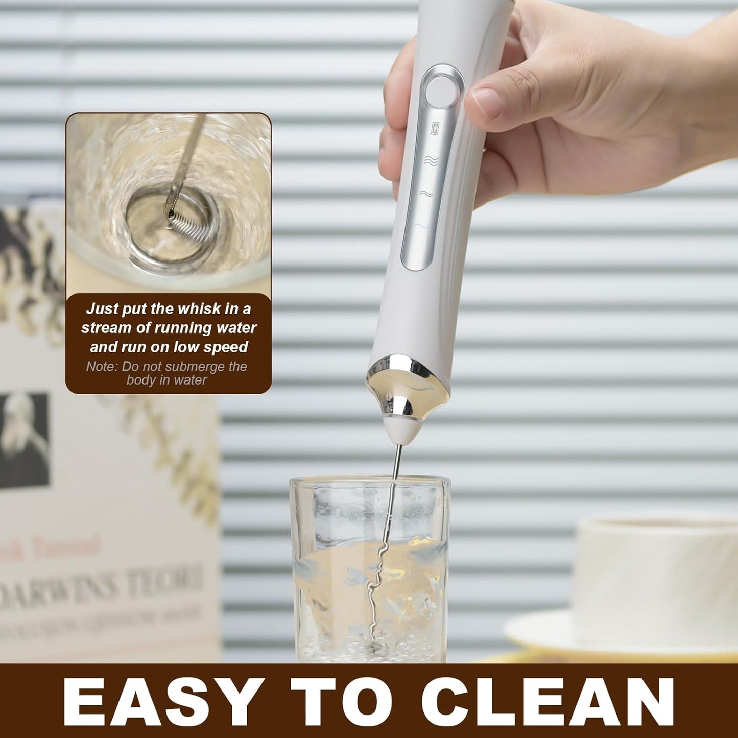 Handheld Electric Milk Frother with 2 Heads, Coffee Whisk Foam Mixer with USB Rechargeable 3 Speeds, Foam Maker Blender for Latte, Cappuccino, Hot Chocolate, Egg (White)