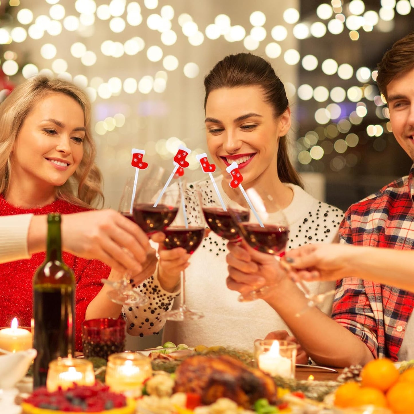 30 Pcs Christmas Drink Stirrers Xmas Stir Stick Holiday Coffee Swizzle Stick Reusable Plastic Hot Cocoa Bar Chocolate Decoration Cocktail Mixer(Christmas Socks,Retro Color)