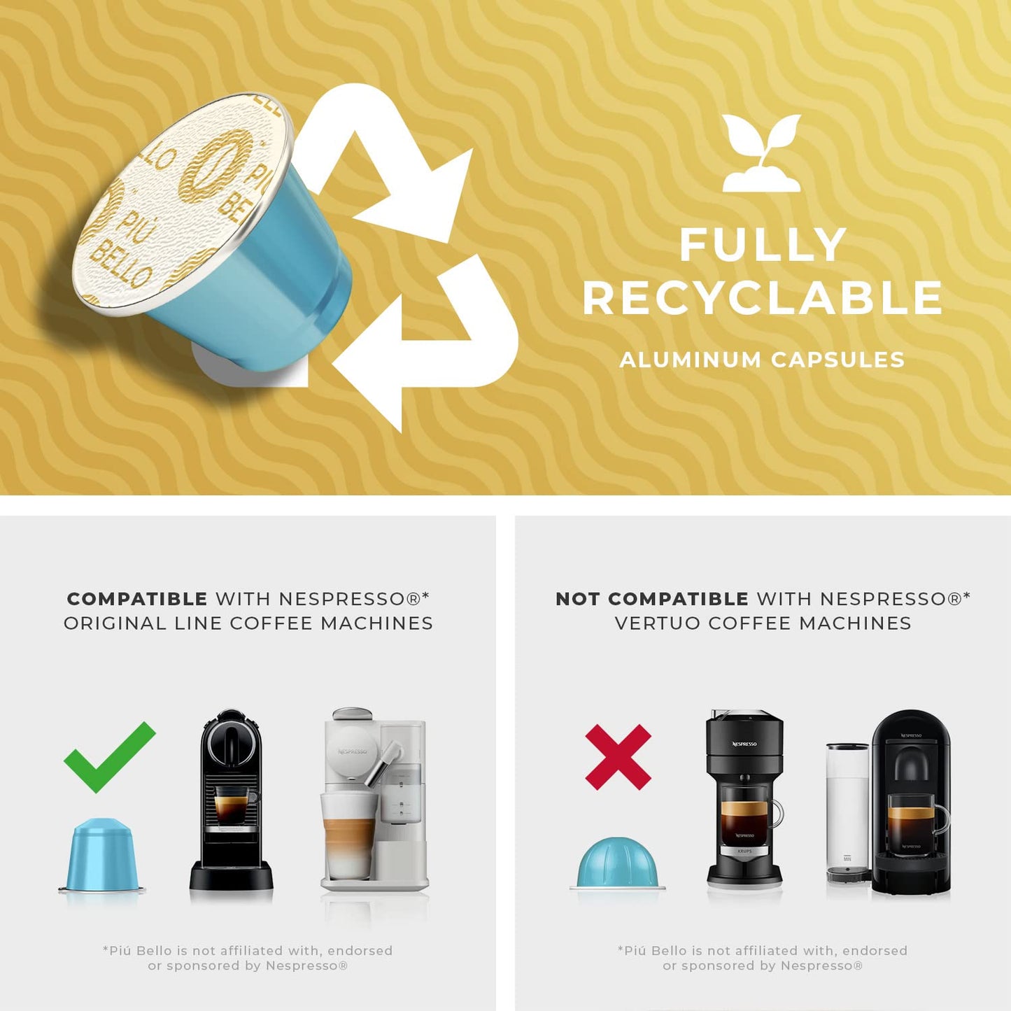 Piu Bello Lazio Espresso Coffee Pods – for Nespresso Original Machines – Compatible Capsules Pack – Rich & Balanced Taste – Strong Italian Espresso Flavor – Kosher Certified (60 Count, Single Flavor)