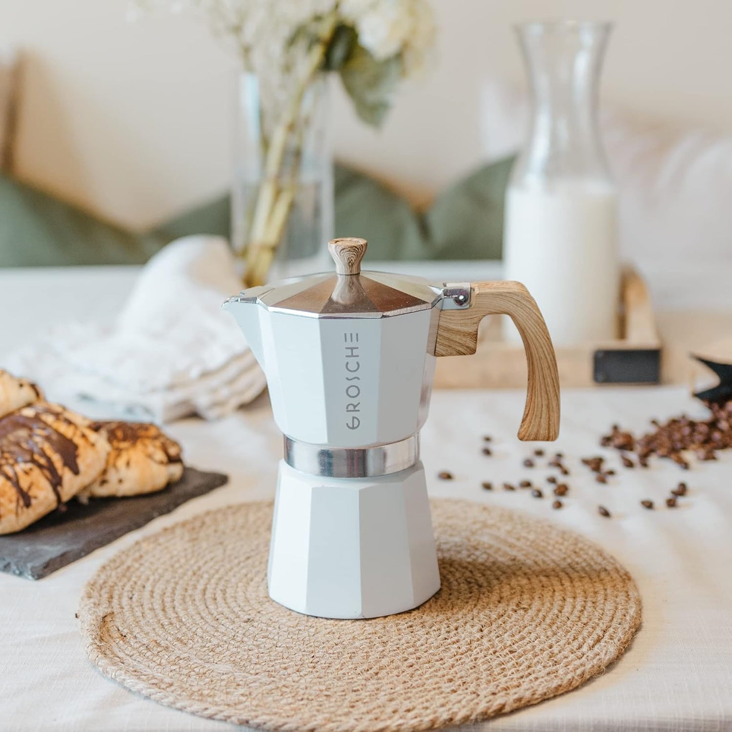 GROSCHE Milano Moka Stovetop Espresso Coffee Maker (3 Cup / 150 ml, White)