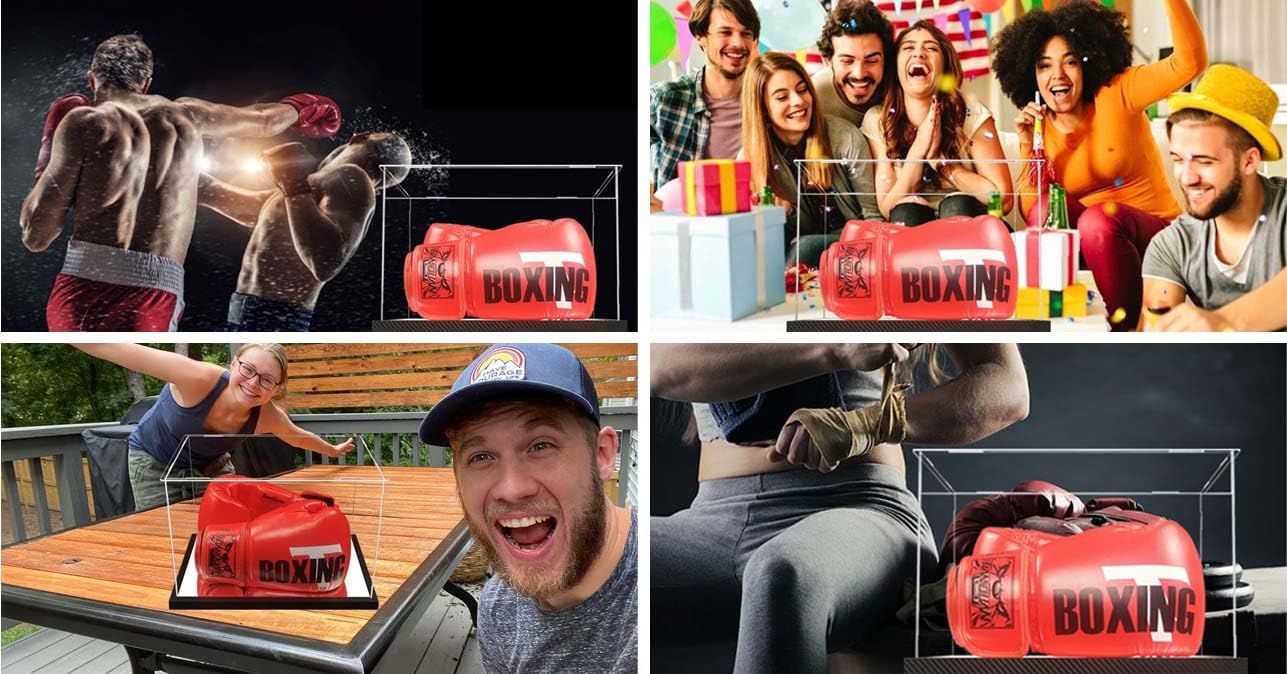 Clear Boxing Glove Display Case Acrylic Display case for Full Size Boxing Glove Boxing Glove Storage Box Dustproof UV Protection Cabinet with Carbon Fiber Skin Base and Removable Mirror Base