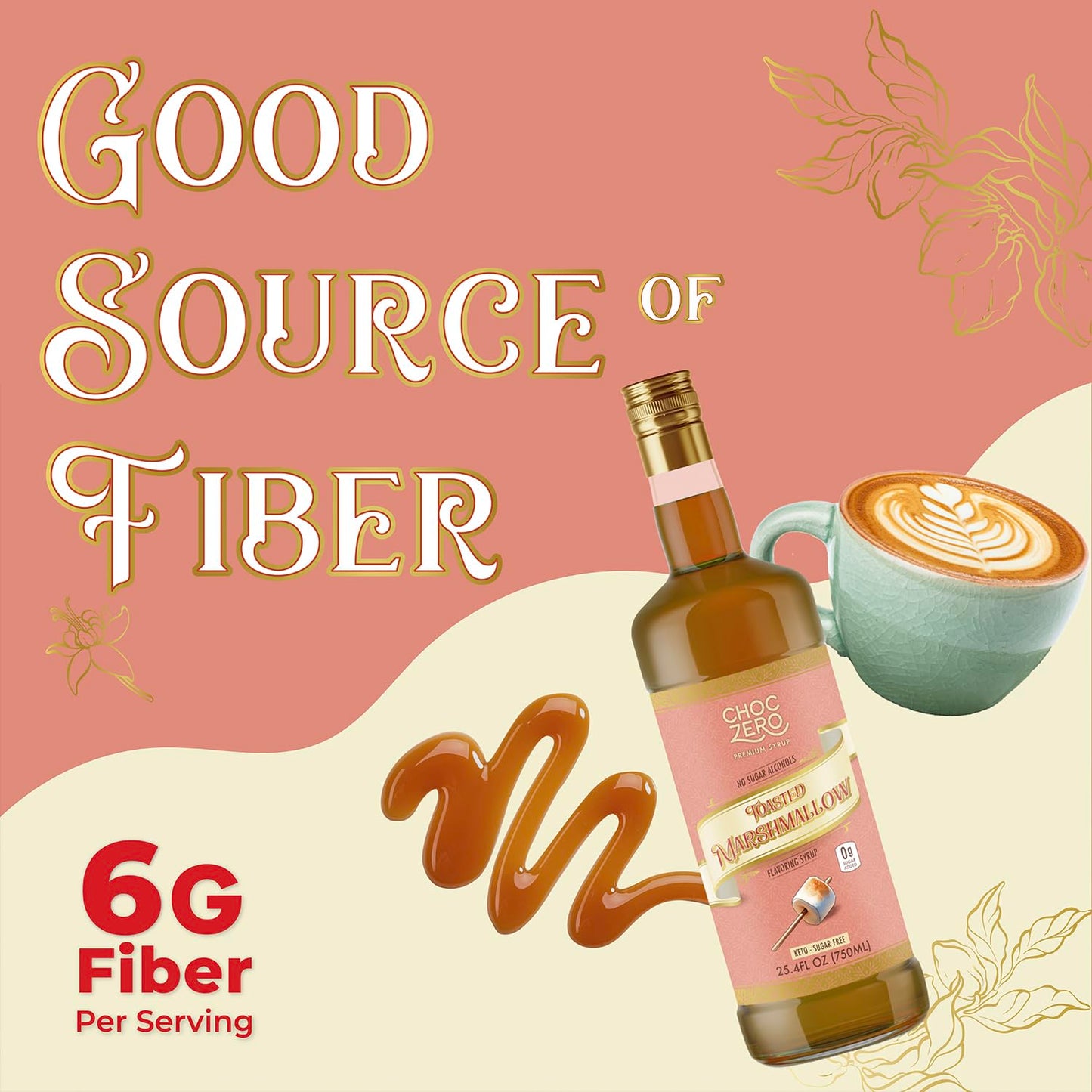 ChocZero Sugar Free Coffee Syrup, Toasted Marshmallow Flavor, No Sugar Alcohol Simple Syrup Drink Mix, Campfire Mochas, Protein Shakes & Baking, All Natural, 25.4 Ounces (Pack of 1)