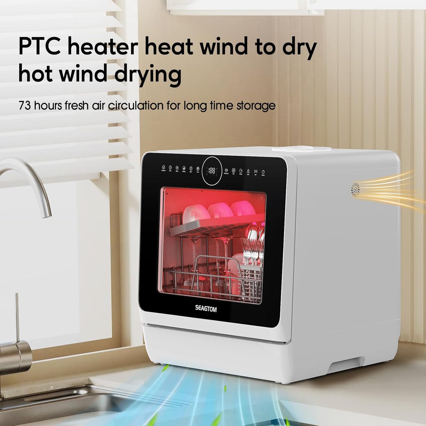 Countertop Mini Portable Dishwasher Tabletop Small Dishwasher with 5L Built-in Water Tank No HookupNeeded, Baby Care & Air-Drying Function,3 Place Set Capacity for Apartments Dorms Camping RVs