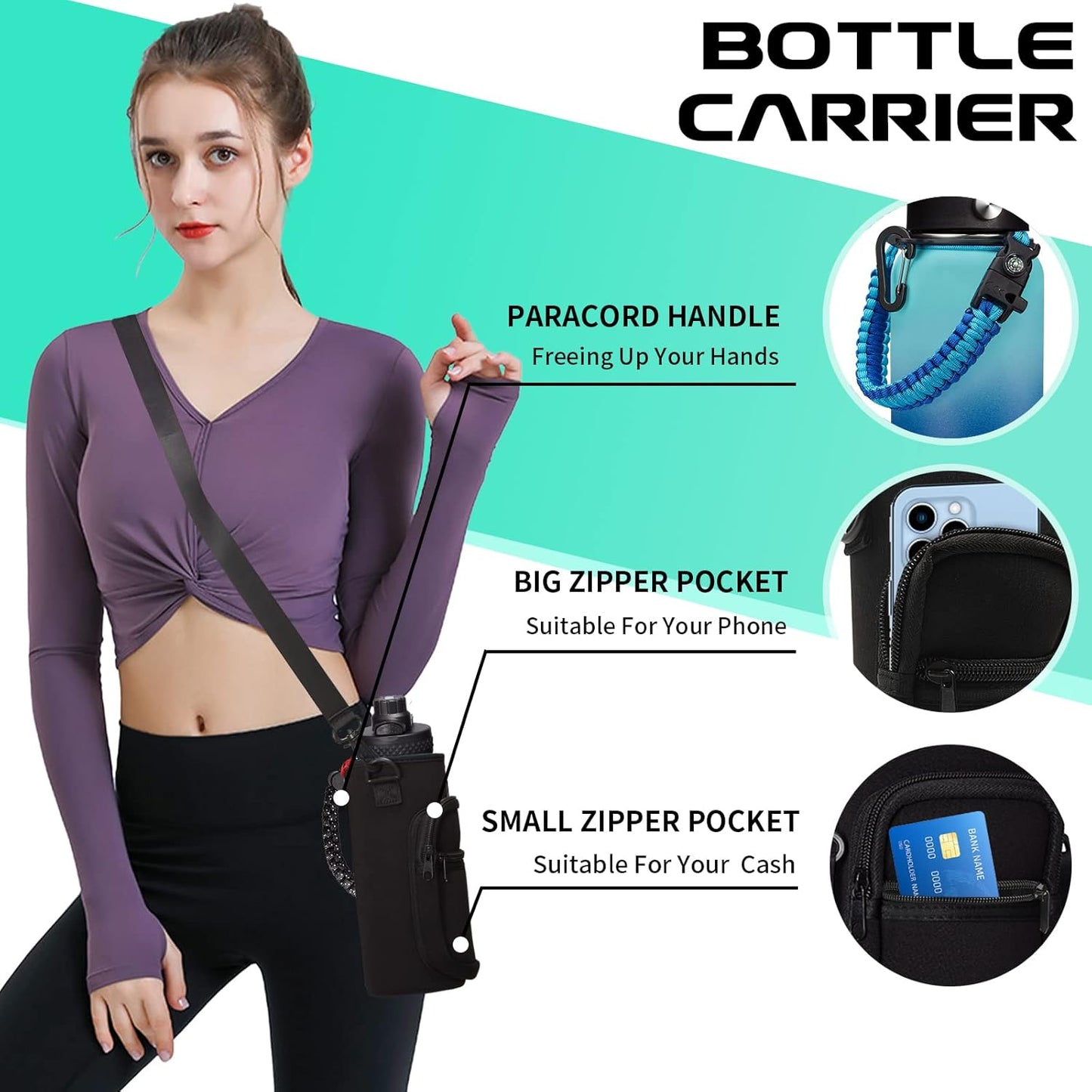 Stainless Steel Flask Water Bottle - 32oz/40oz/64oz Insulated Water Bottle with Straw & Spout Lids, Paracord Handle, Strap Sleeve, Protective Cup Mat, Hydro Thermo Perfect for Sports Office