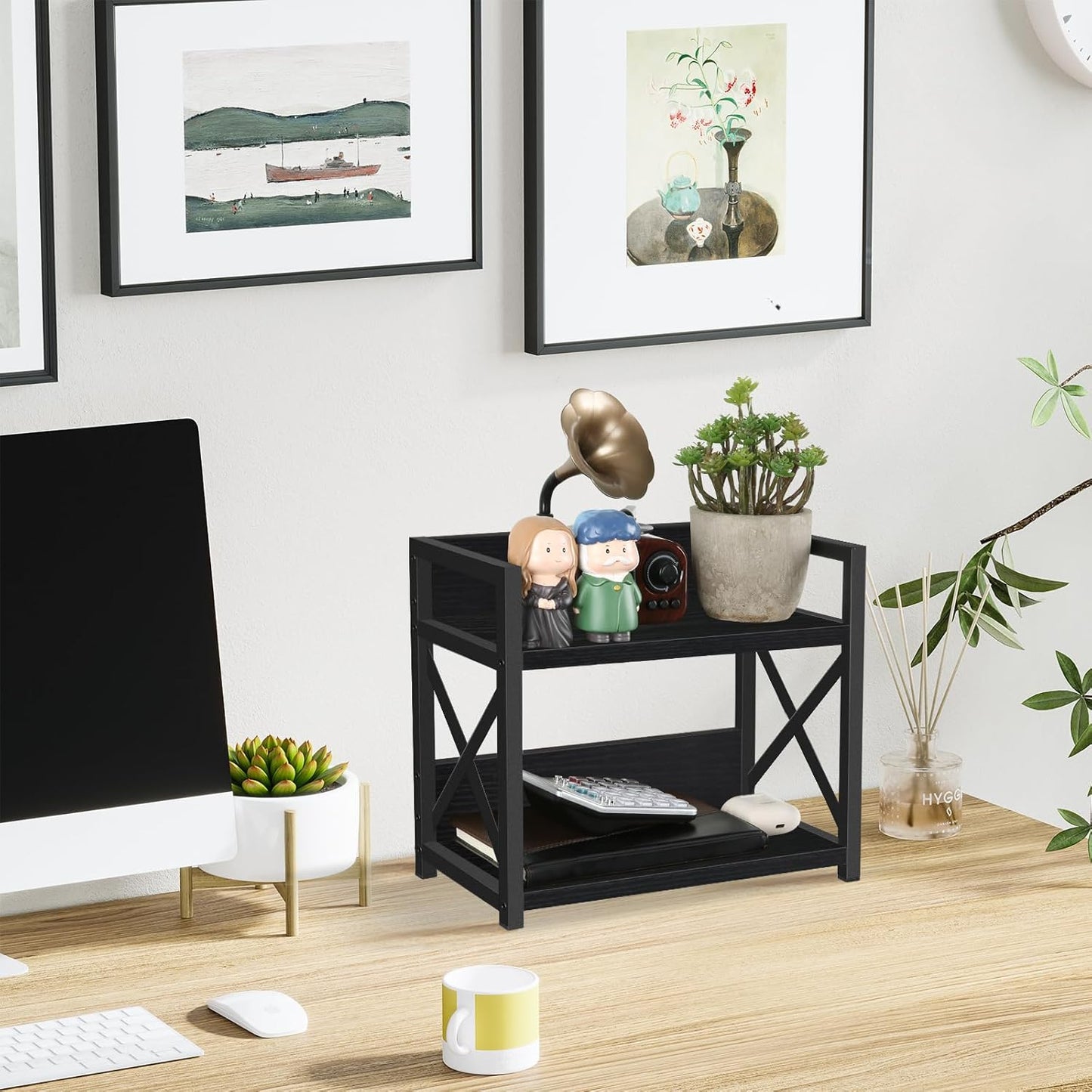 YINMIT Countertop Shelf Organizer,Coffee Bar Accessories,Spice Rack,Coffee Counter Shelf,2 Tier Coffee Organizer Station for Mugs,Cups,Cream,Syrup (Black, Small)