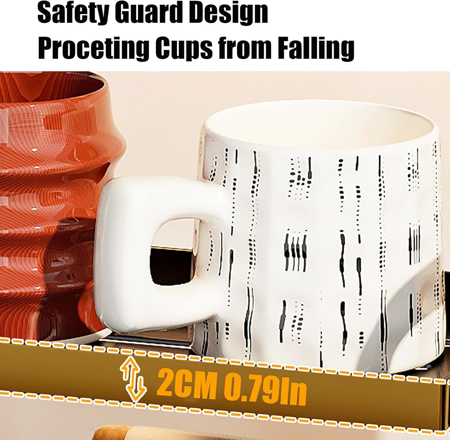 KISKIS Coffee Mug Cup Holder Space Saving 2-Tier Sturdy Stable Metal Storage Shelf, Prevent Falling Scratch Resistant Kitchen Rack Office Bathroom Desktop Organizer,White