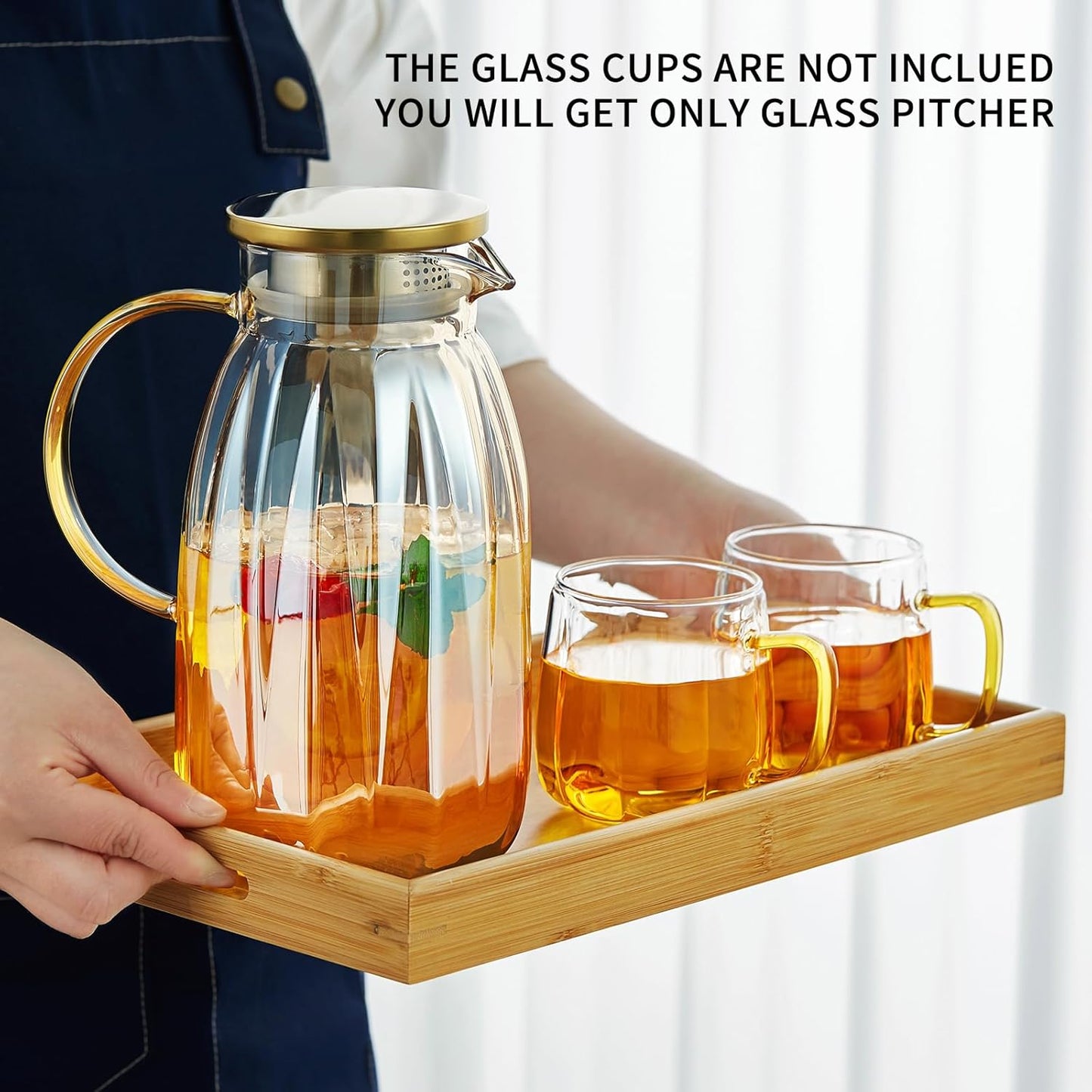 68OZ Glass Pitcher with Lid and Spout, Water Jug, 2000ml Carafe for Hot/Cold Water, Large Iced Tea Pitcher for Coffee, Juice and Homemade Beverage