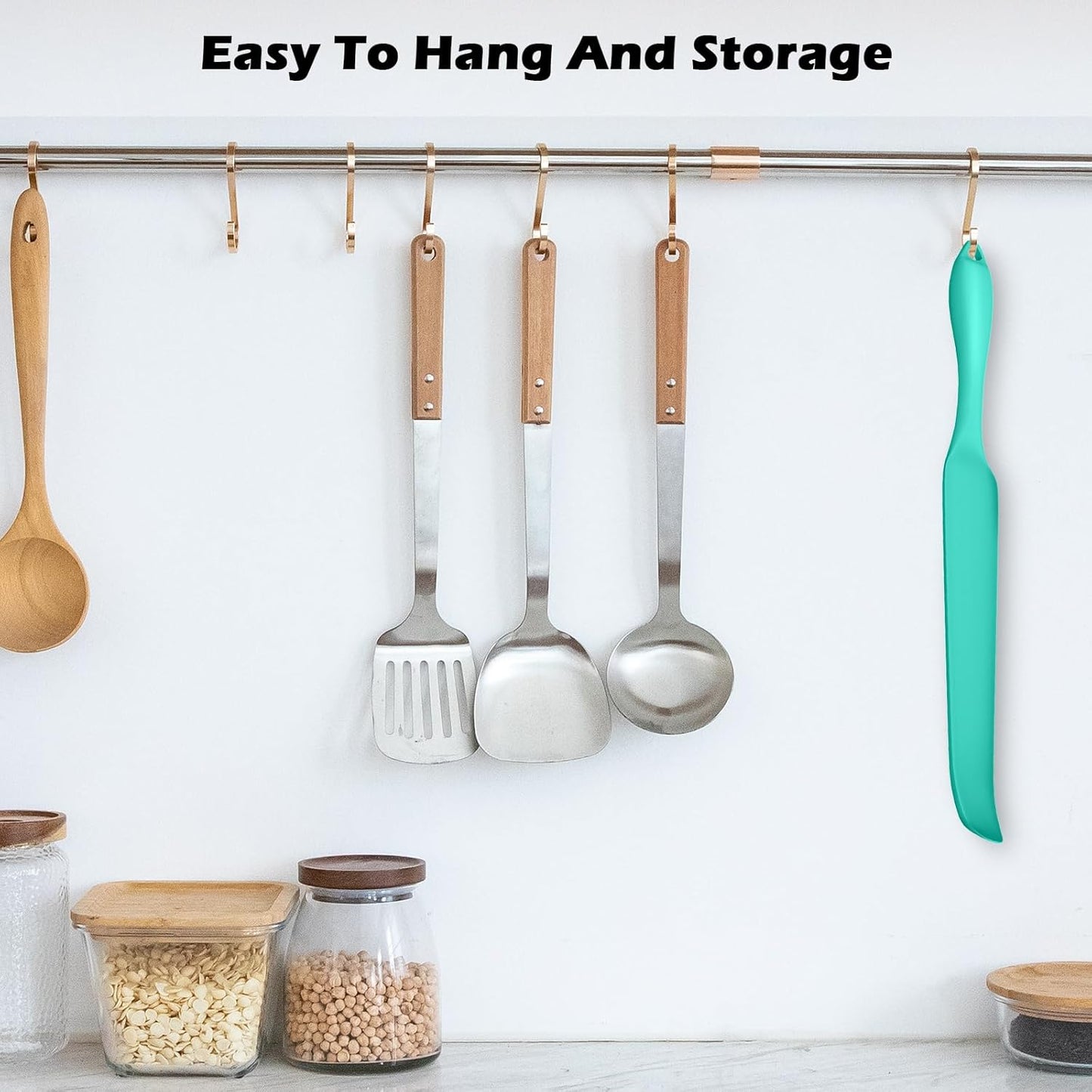 Demao Silicone Blender Spatula & Scraper for Vitamix - Under-Blade & Jar Accessory with Long Handle, Nonstick Surface and Hanging Holes (Cyan)