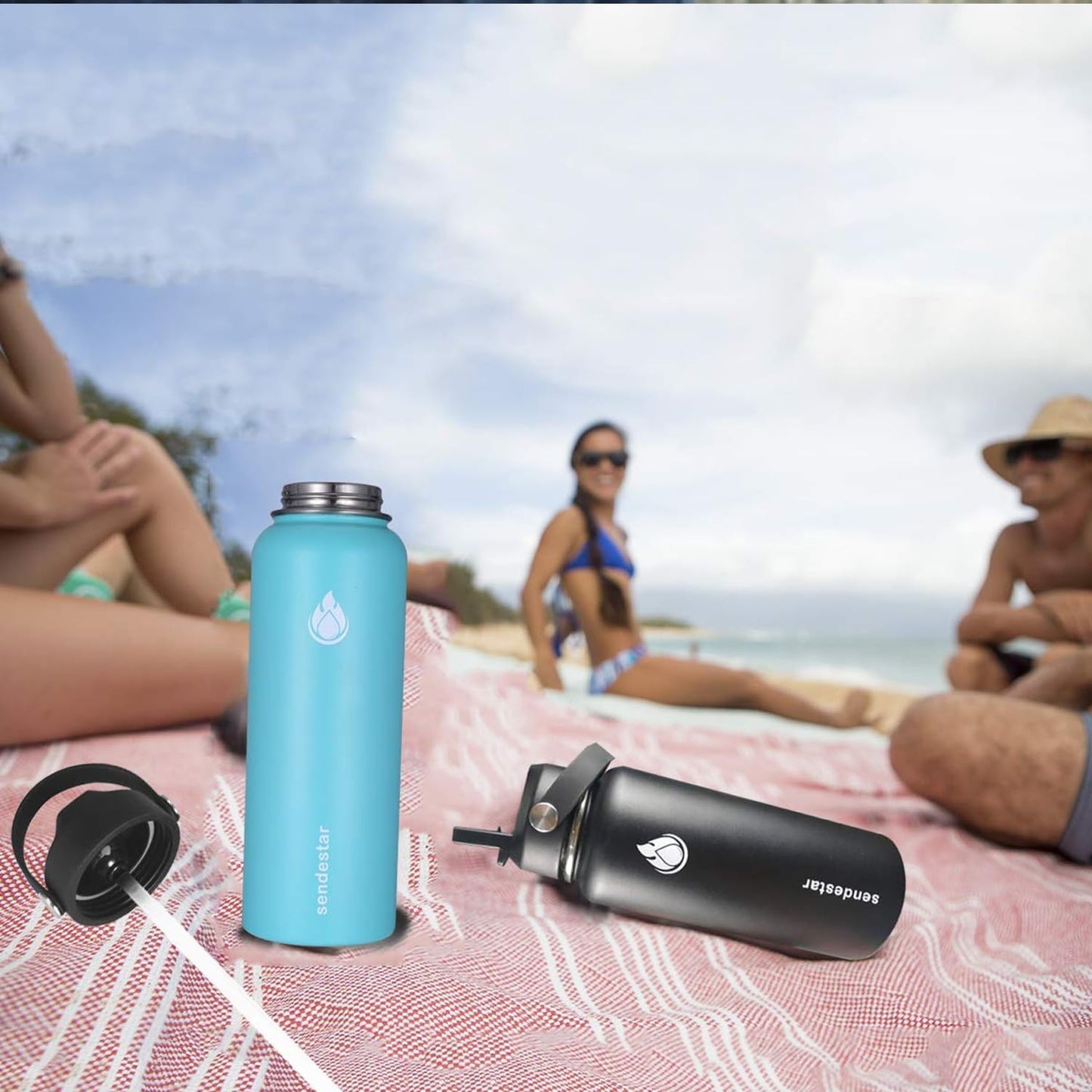 SENDESTAR Stainless Steel Water Bottle, Wide Mouth 32 oz Water Bottle with Straw Lid, Spout Lid, Double Wall Vacuum Insulated Leak Proof, Keeps Liquids Hot or Cold (Black)